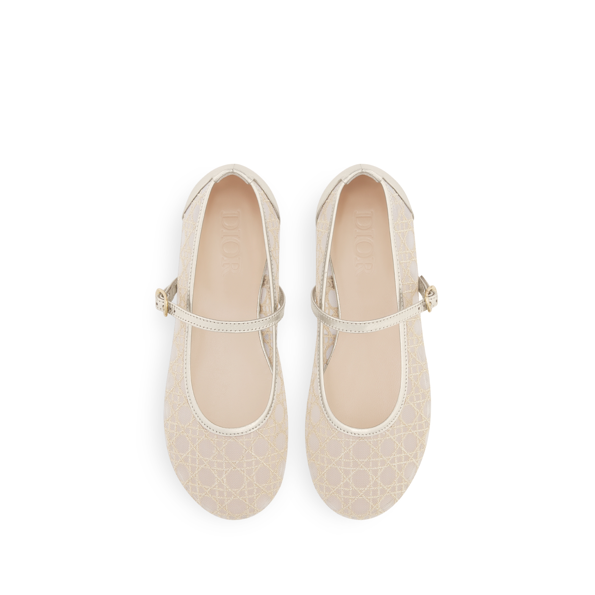 Kids' Ballet Flat Ivory Tulle with Gold-Tone Cannage Embroidery and Lambskin E06