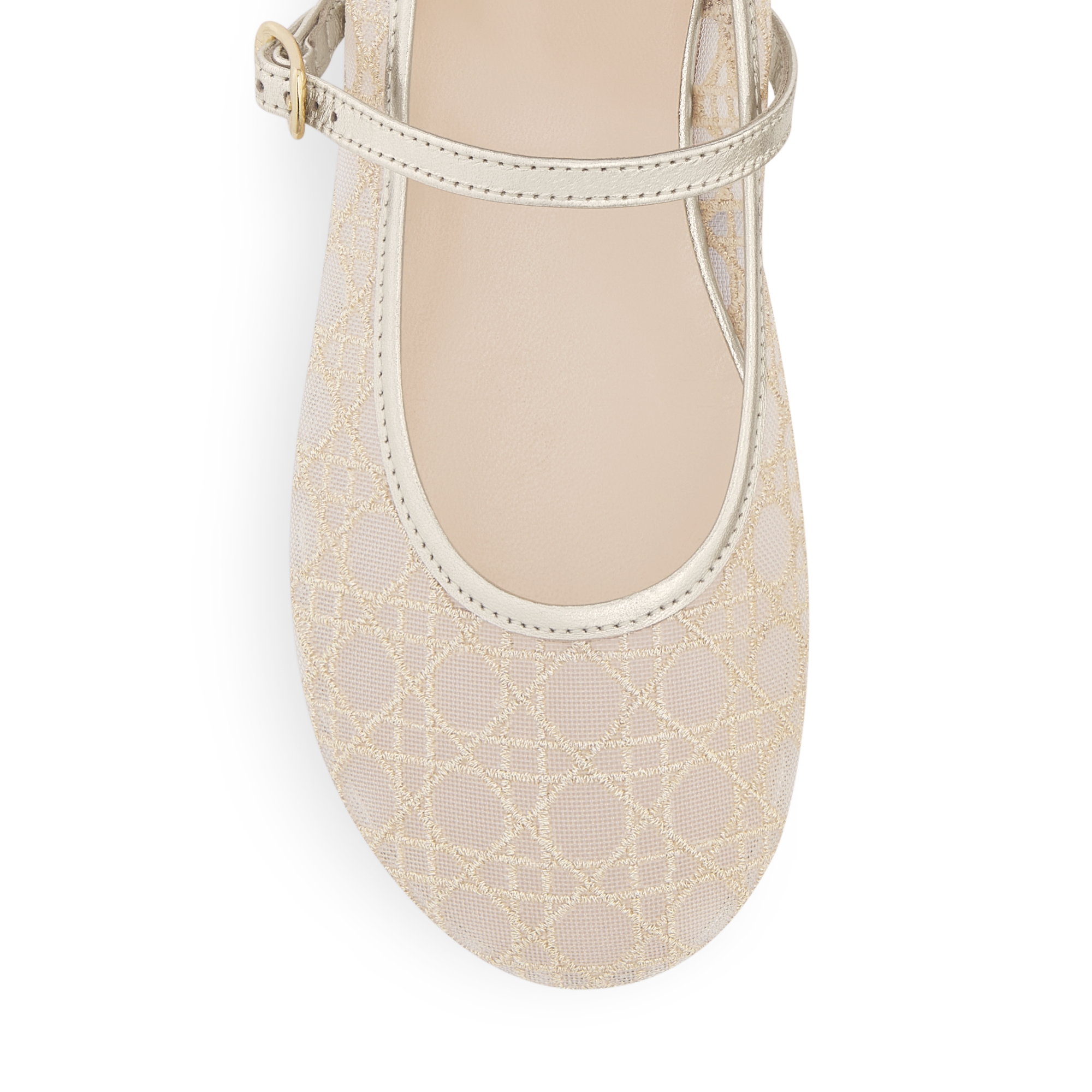 Kids' Ballet Flat Ivory Tulle with Gold-Tone Cannage Embroidery and Lambskin E09