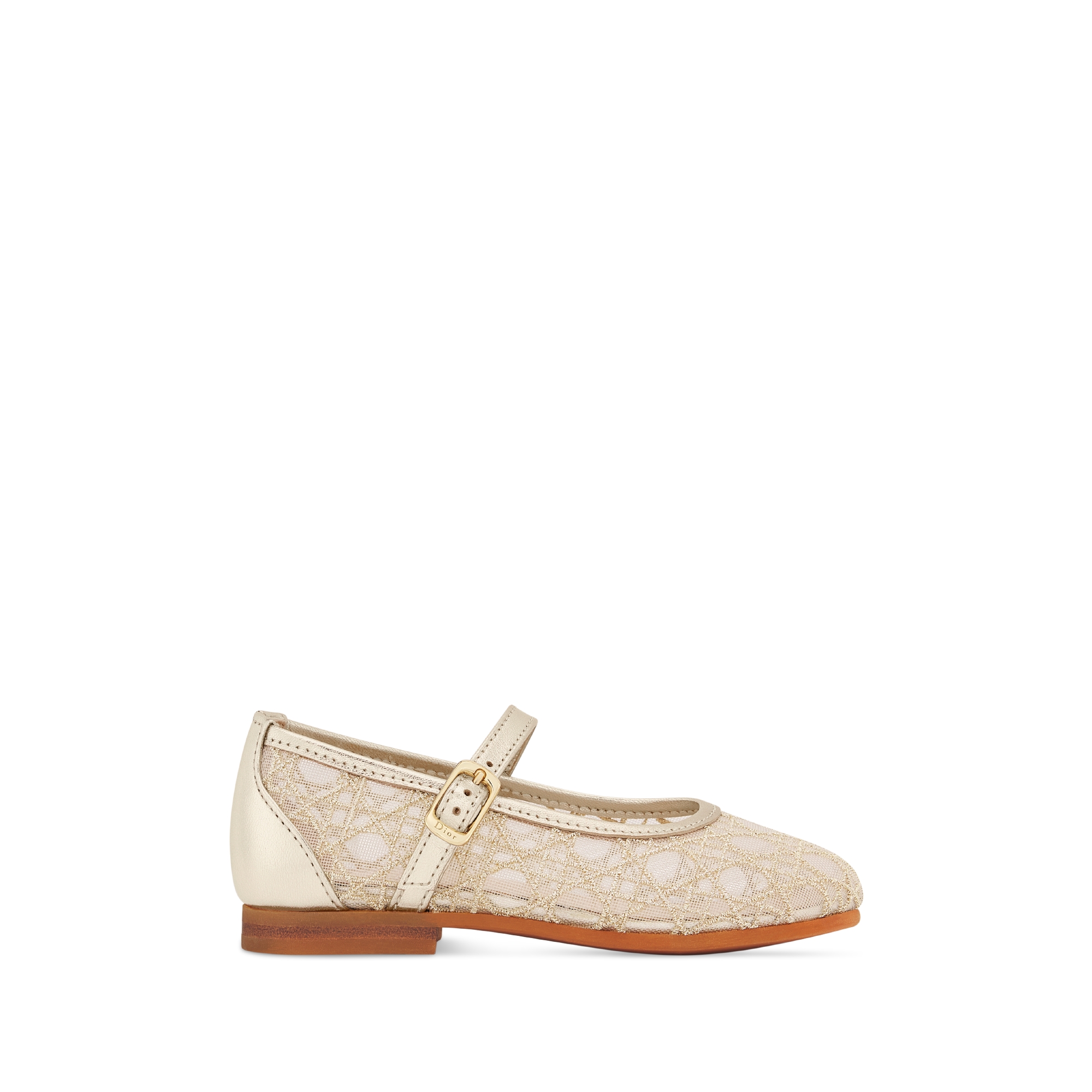 Baby Ballet Flat Ivory Tulle with Gold-Tone Cannage Embroidery and Lambskin E02