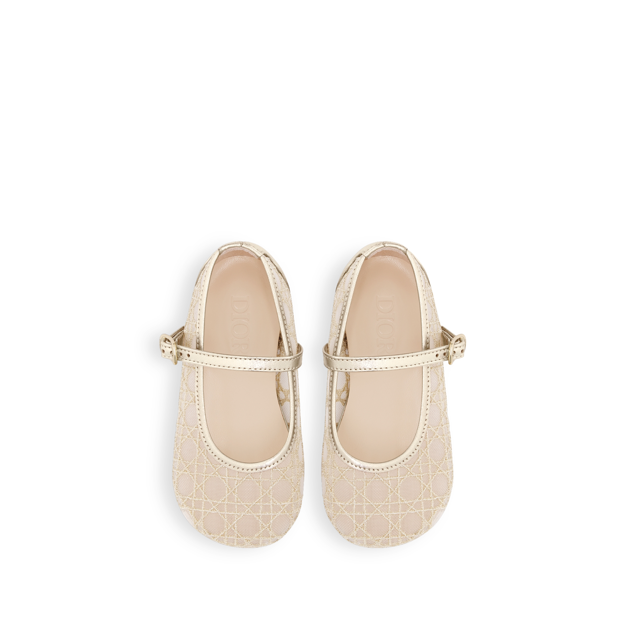 Ballerine bébé Tulle ivoire brodé Cannage et cuir d'agneau dorés E06