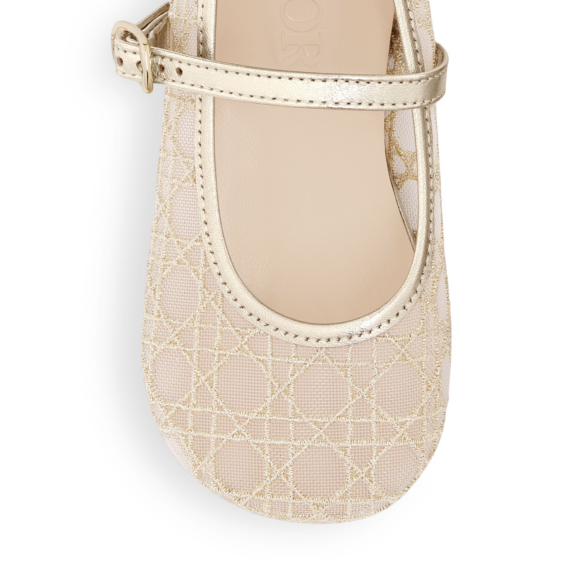 Baby Ballet Flat Ivory Tulle with Gold-Tone Cannage Embroidery and Lambskin E09