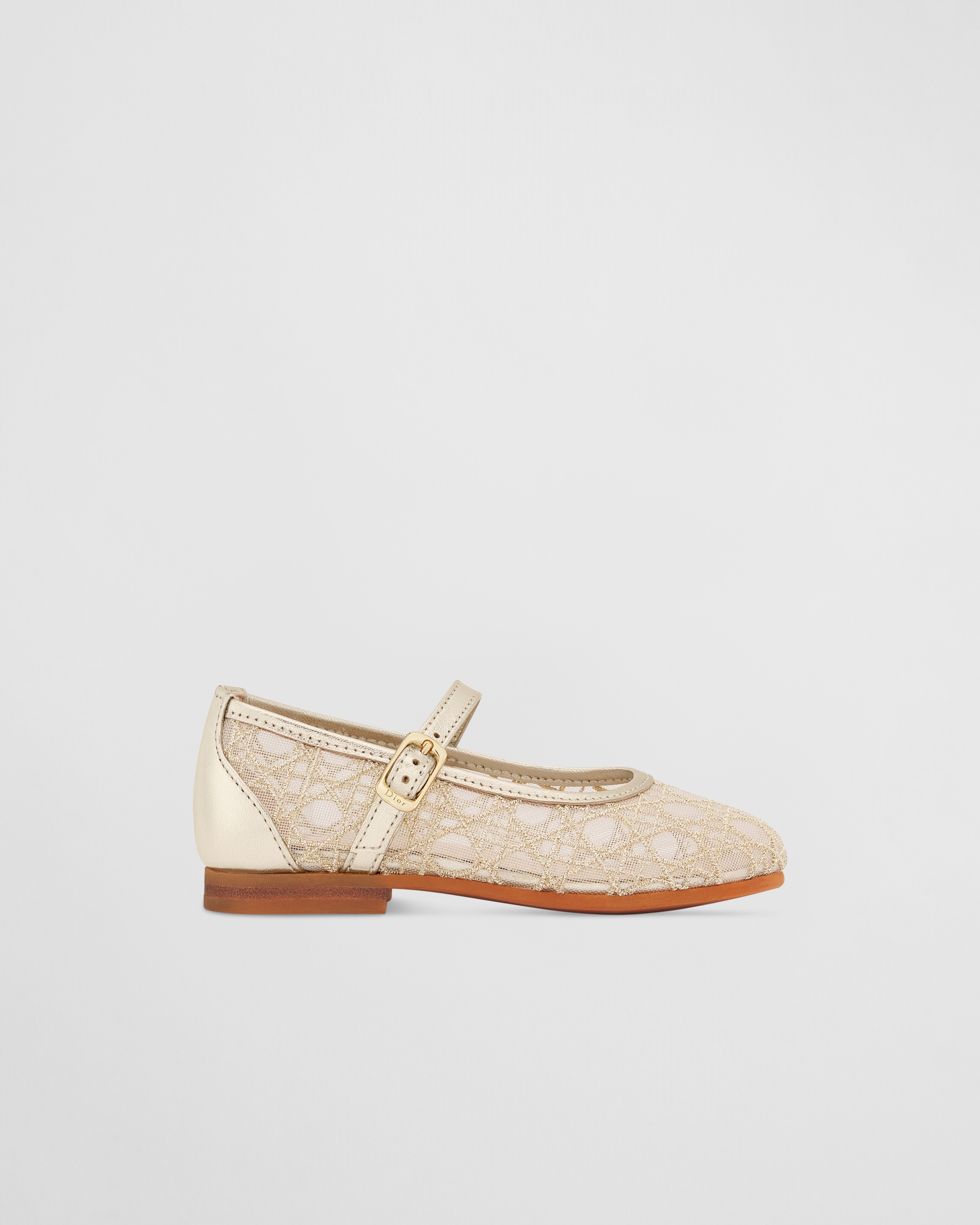 Baby Ballet Flat Ivory Tulle with Gold-Tone Cannage Embroidery and Lambskin E02