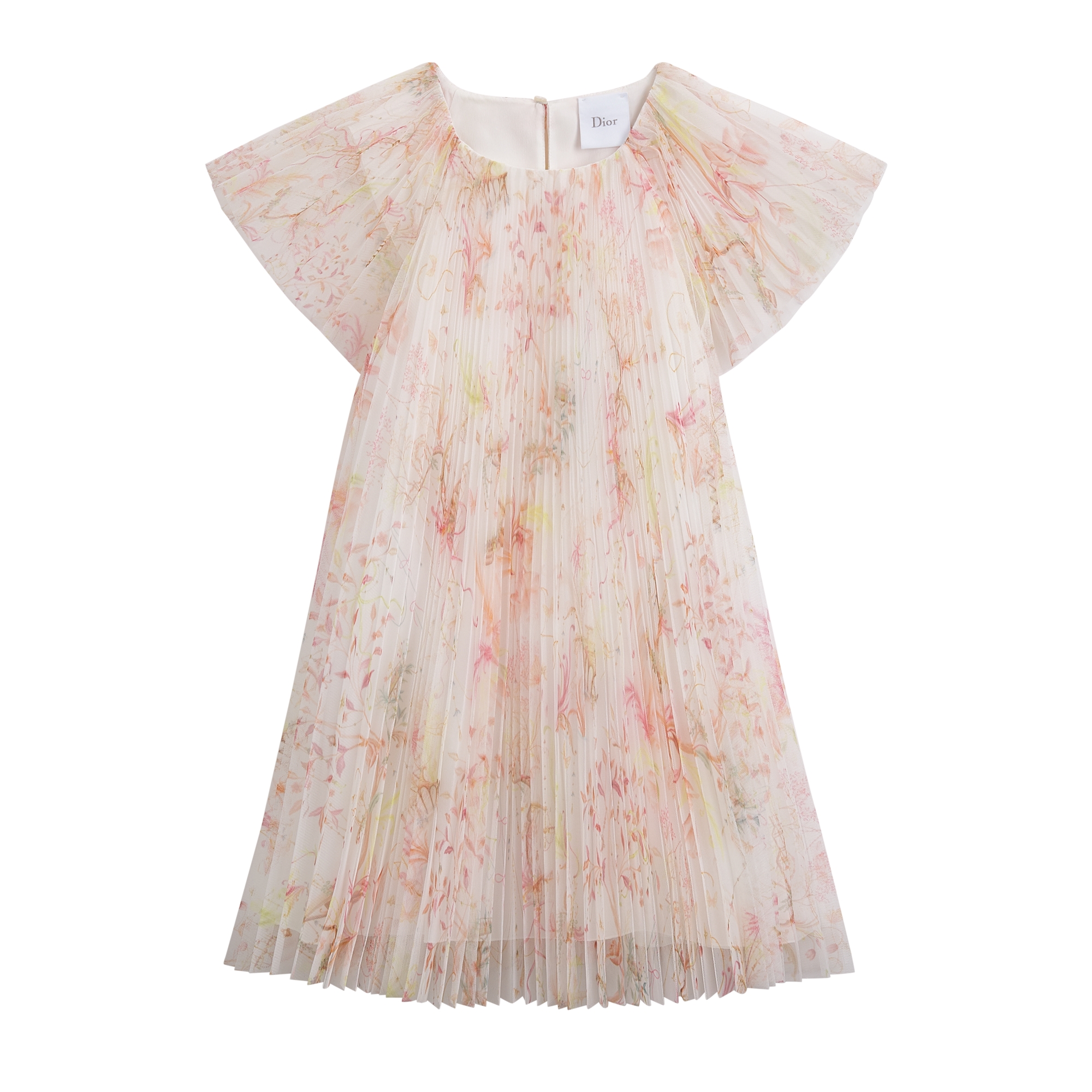 Kids' Flared Dress Pleated Ivory Tulle with Multicolor Toile de
