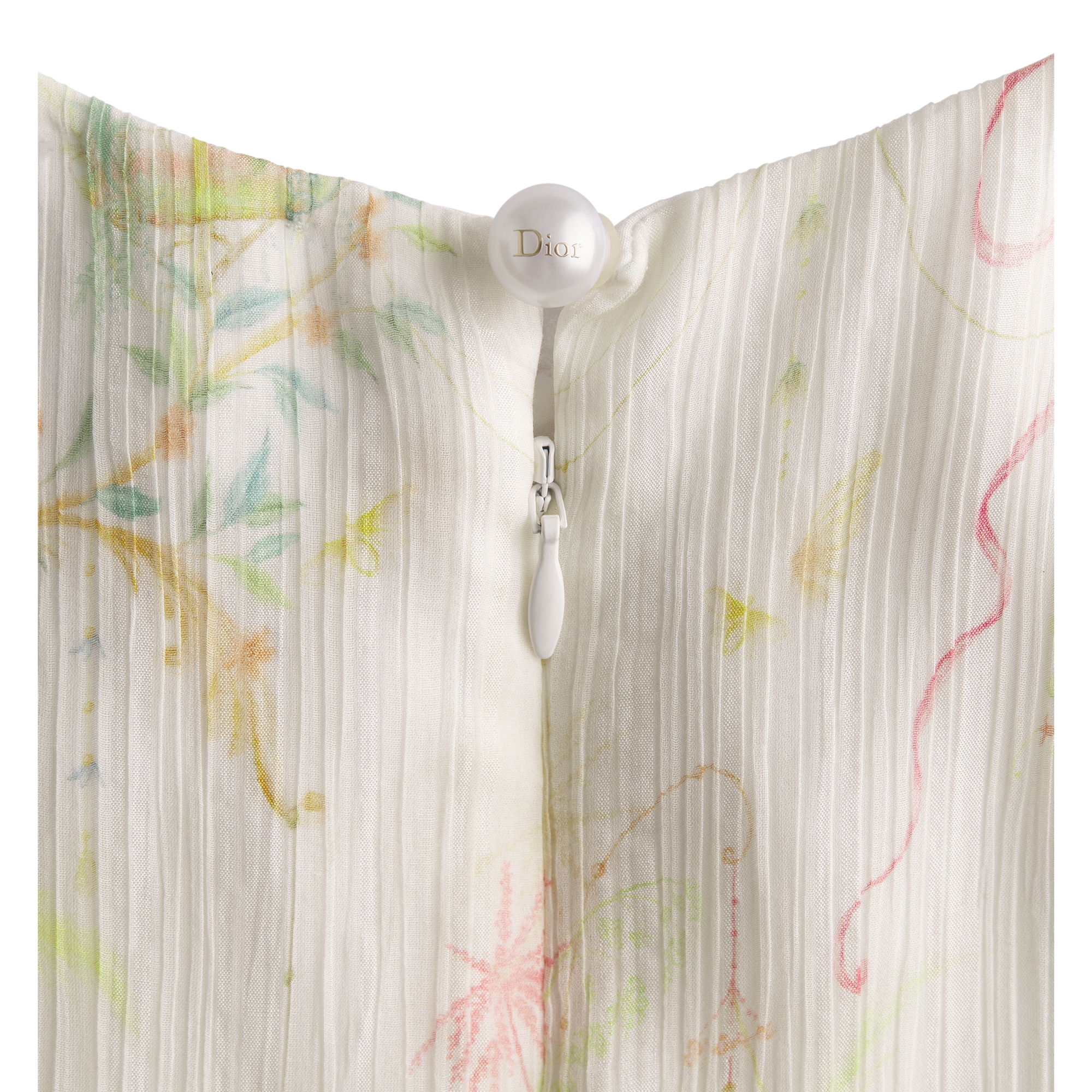 Kids' Long Dress Ivory Cotton and Silk Voile with Multicolor Toile de Jouy Motif E10