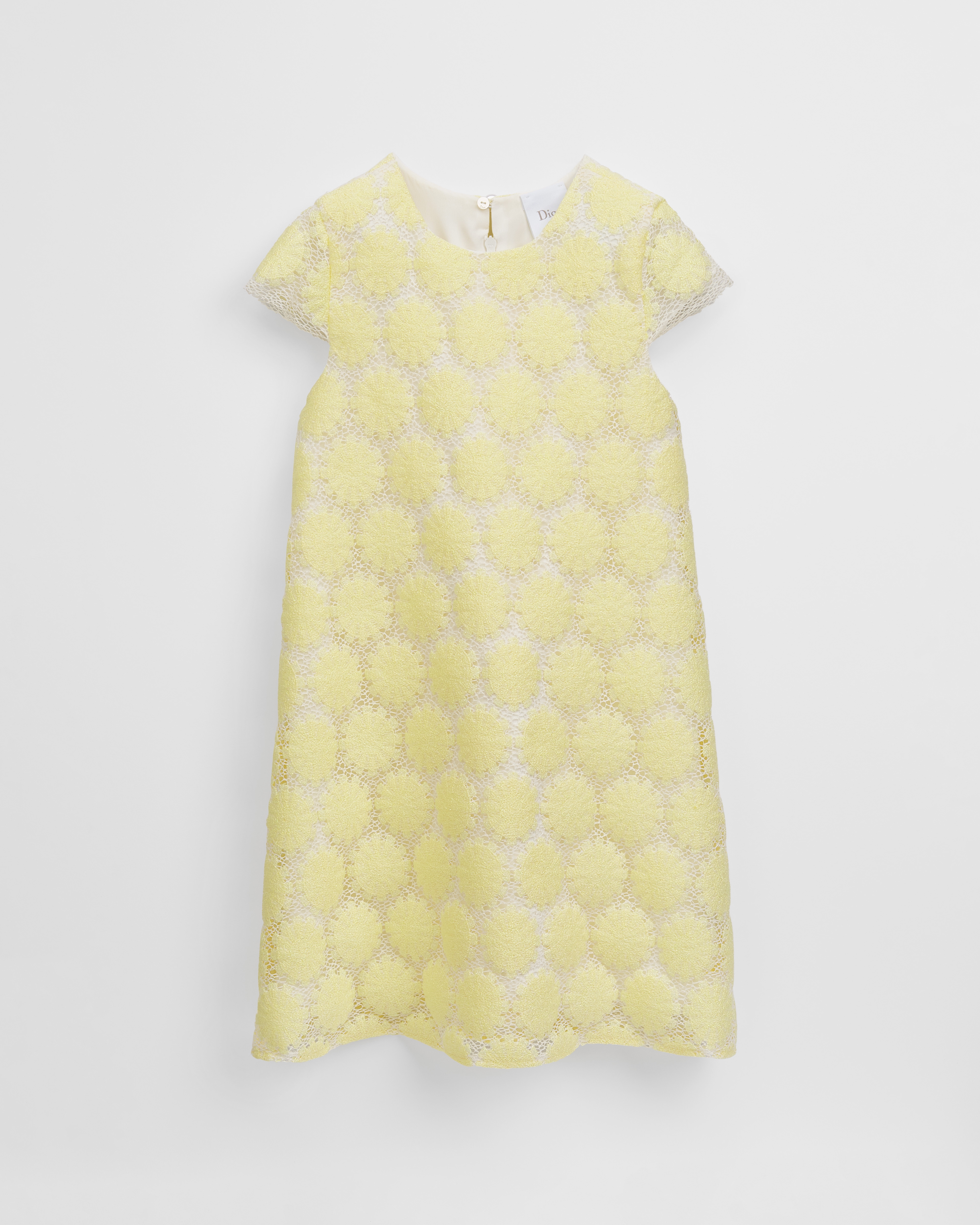 Vestido evasé infantil Encaje en marfil y amarillo pálido con lentejuelas E01