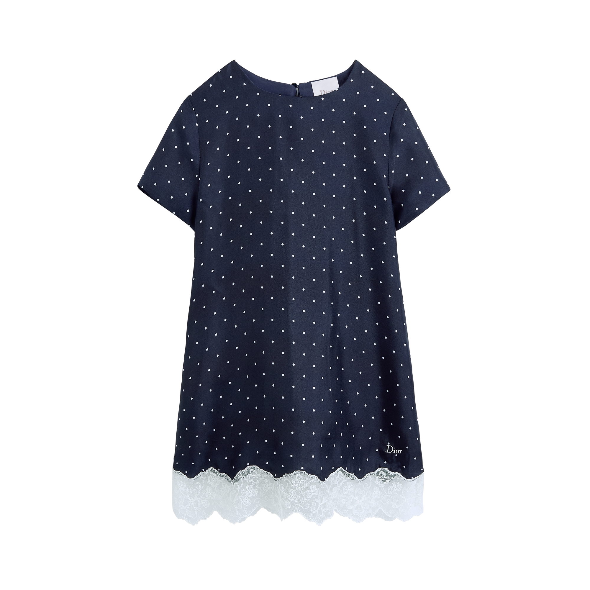 Kids' Straight Dress Navy Blue Polka Dot Satin E01