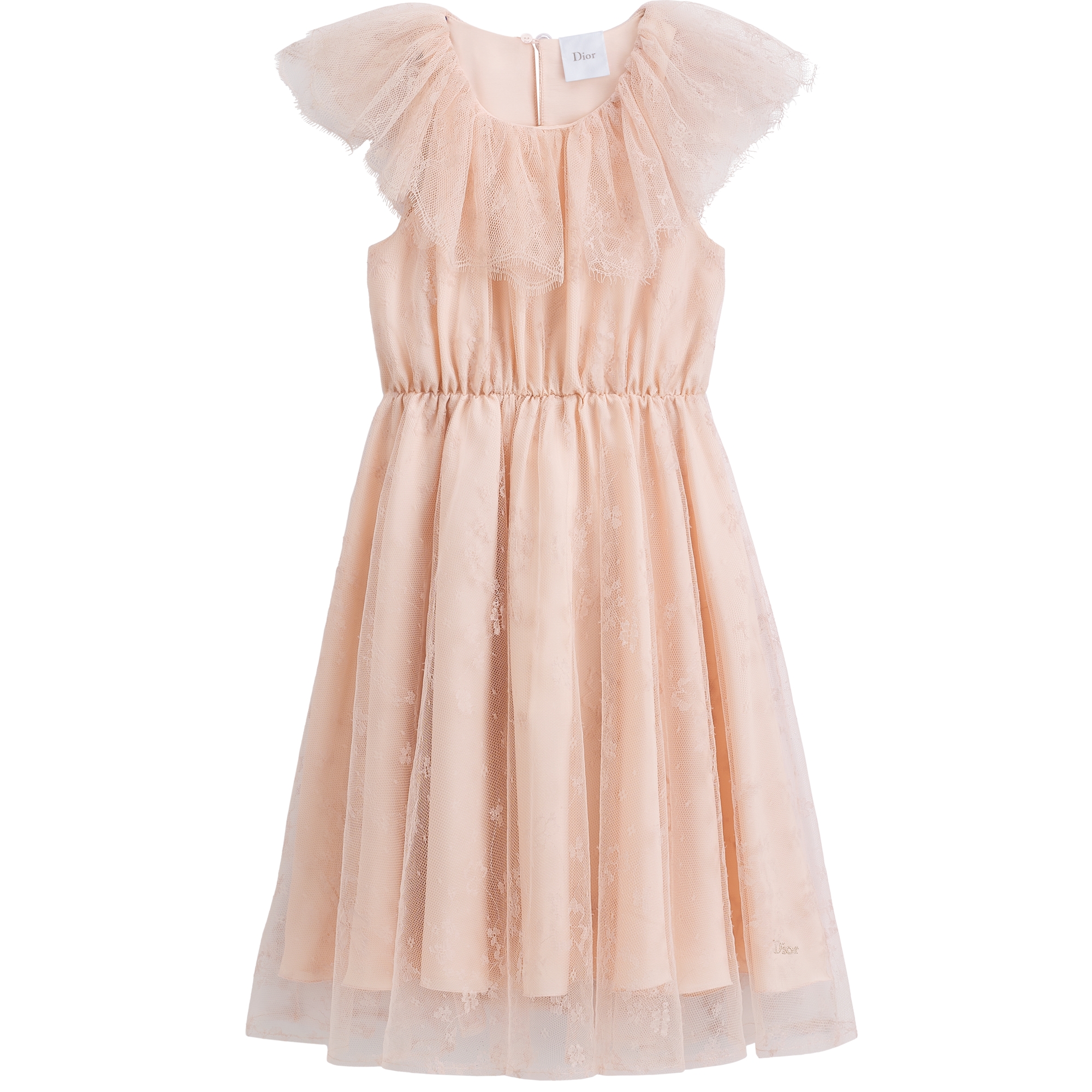 Kids' Flared Cinched Dress Pale Pink Clover Motif Lace E01