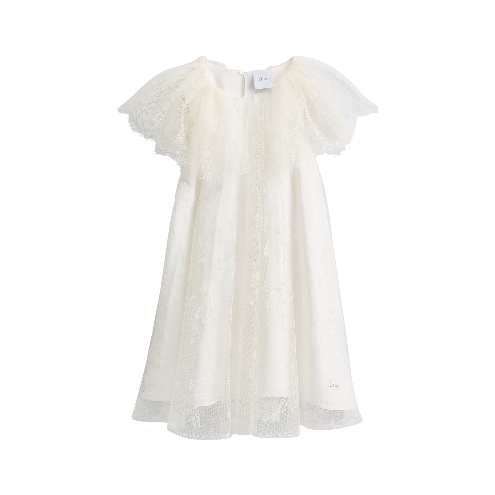 Kids' Flared Dress Ivory Clover Motif Lace E01