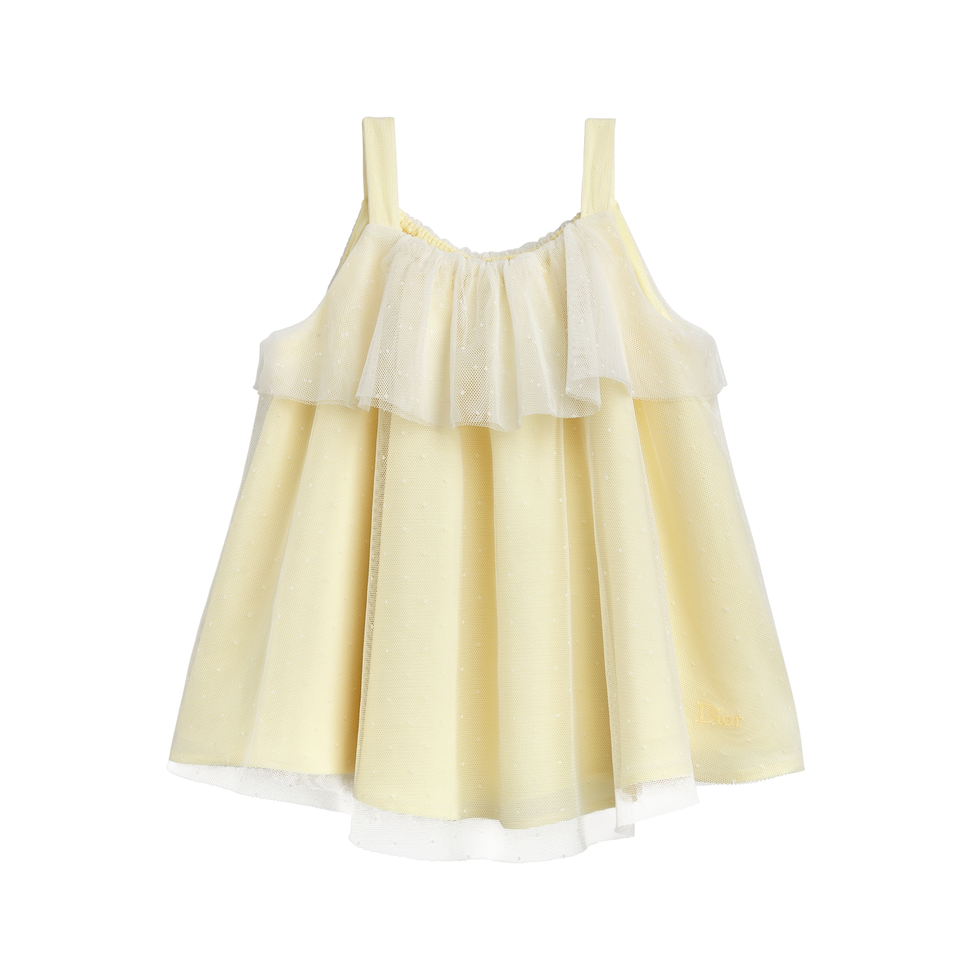 Baby Flared Dress White and Pale Yellow Plumetis Tulle E01