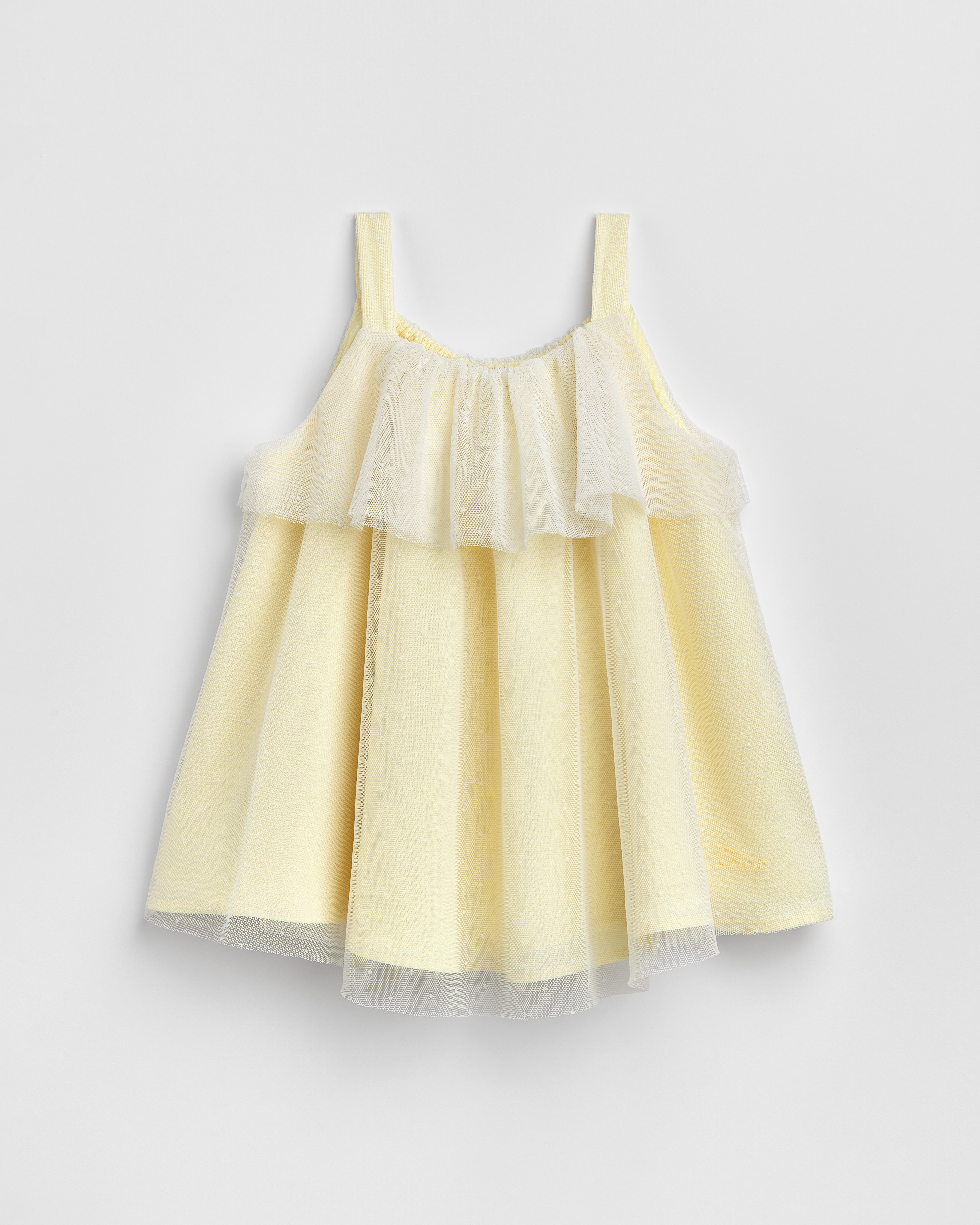 Baby Flared Dress White and Pale Yellow Plumetis Tulle E01