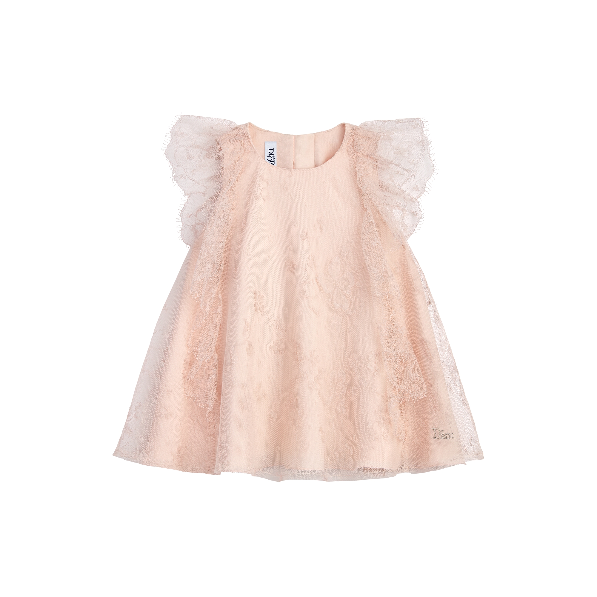 Baby Flared Dress Pale Pink Clover Motif Lace E01