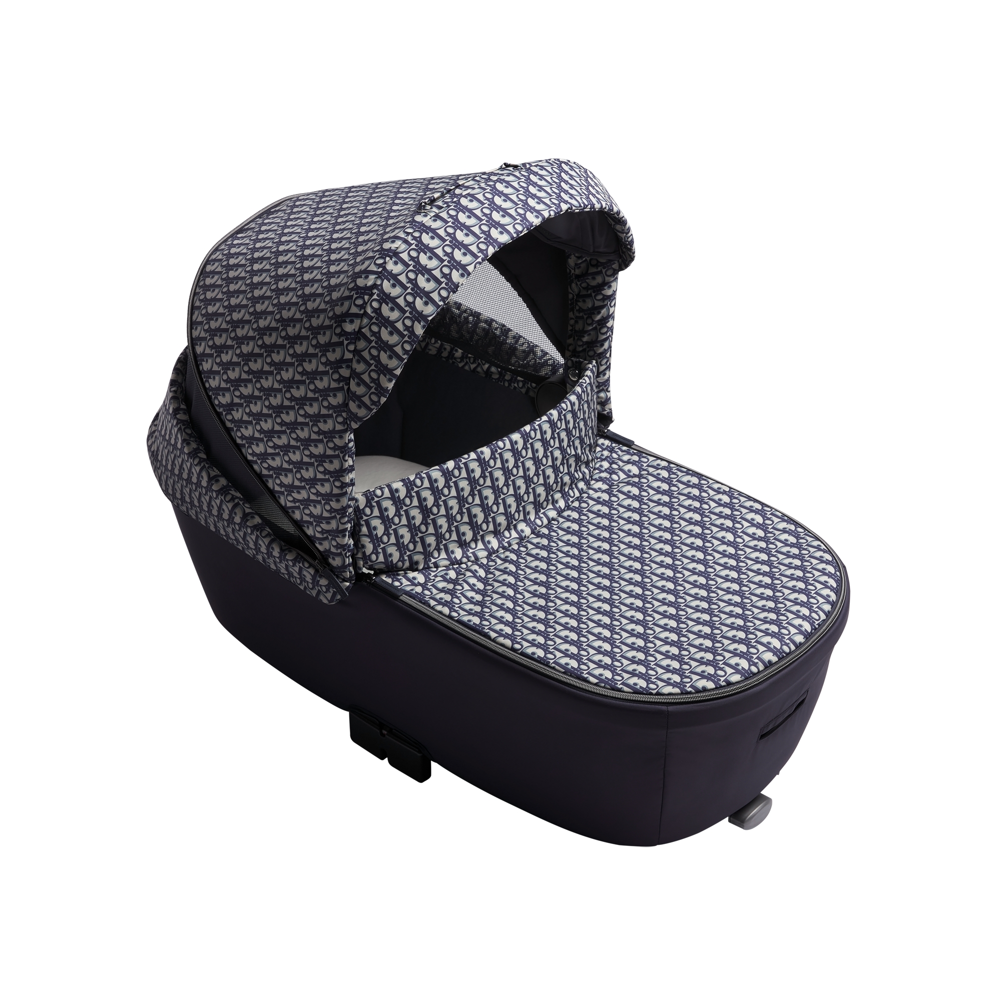 Bassinet and Stroller Combo Beige and Blue Dior Oblique Printed Water-Repellent Fabric E06