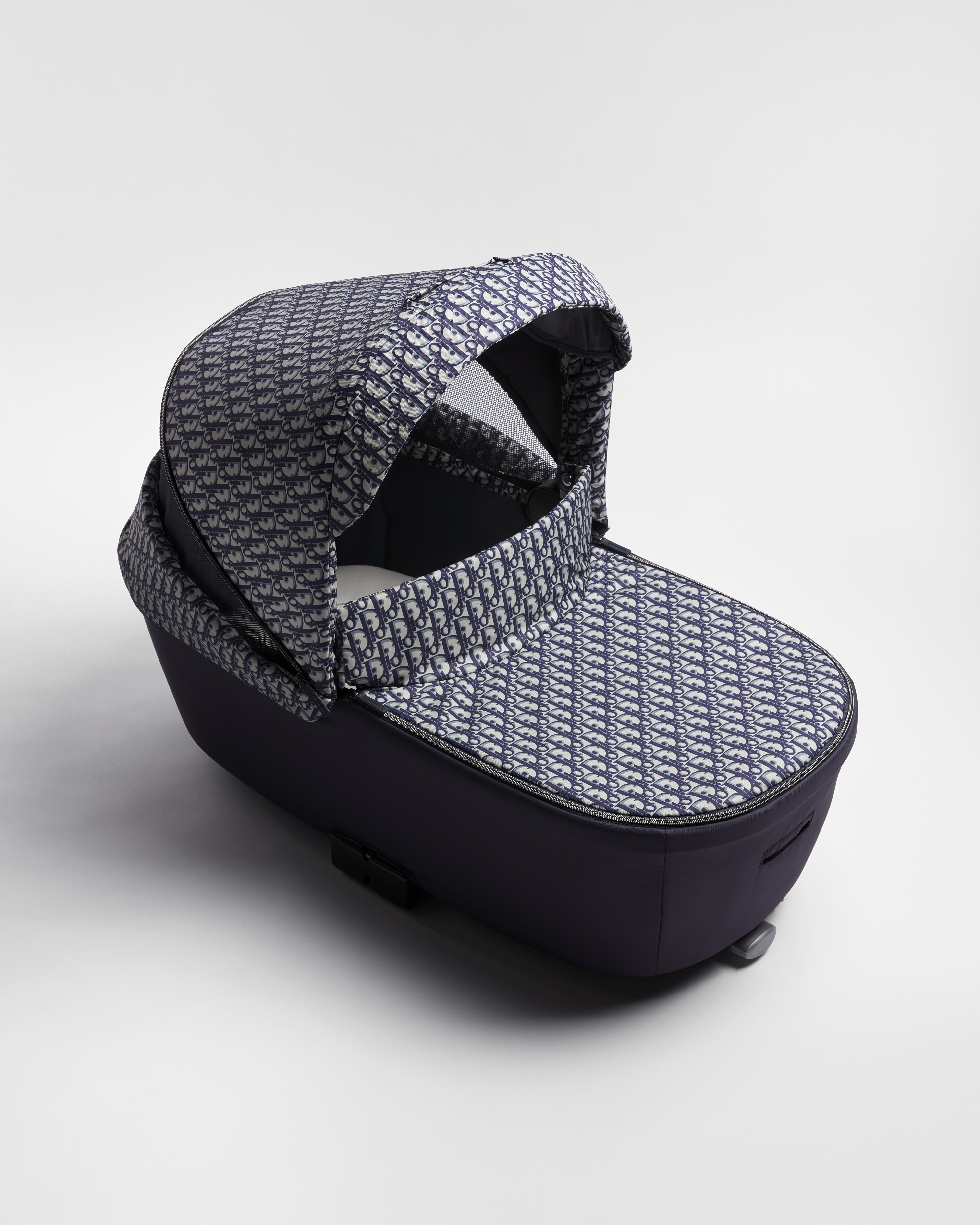 Bassinet and Stroller Combo Beige and Blue Dior Oblique Printed Water-Repellent Fabric E06