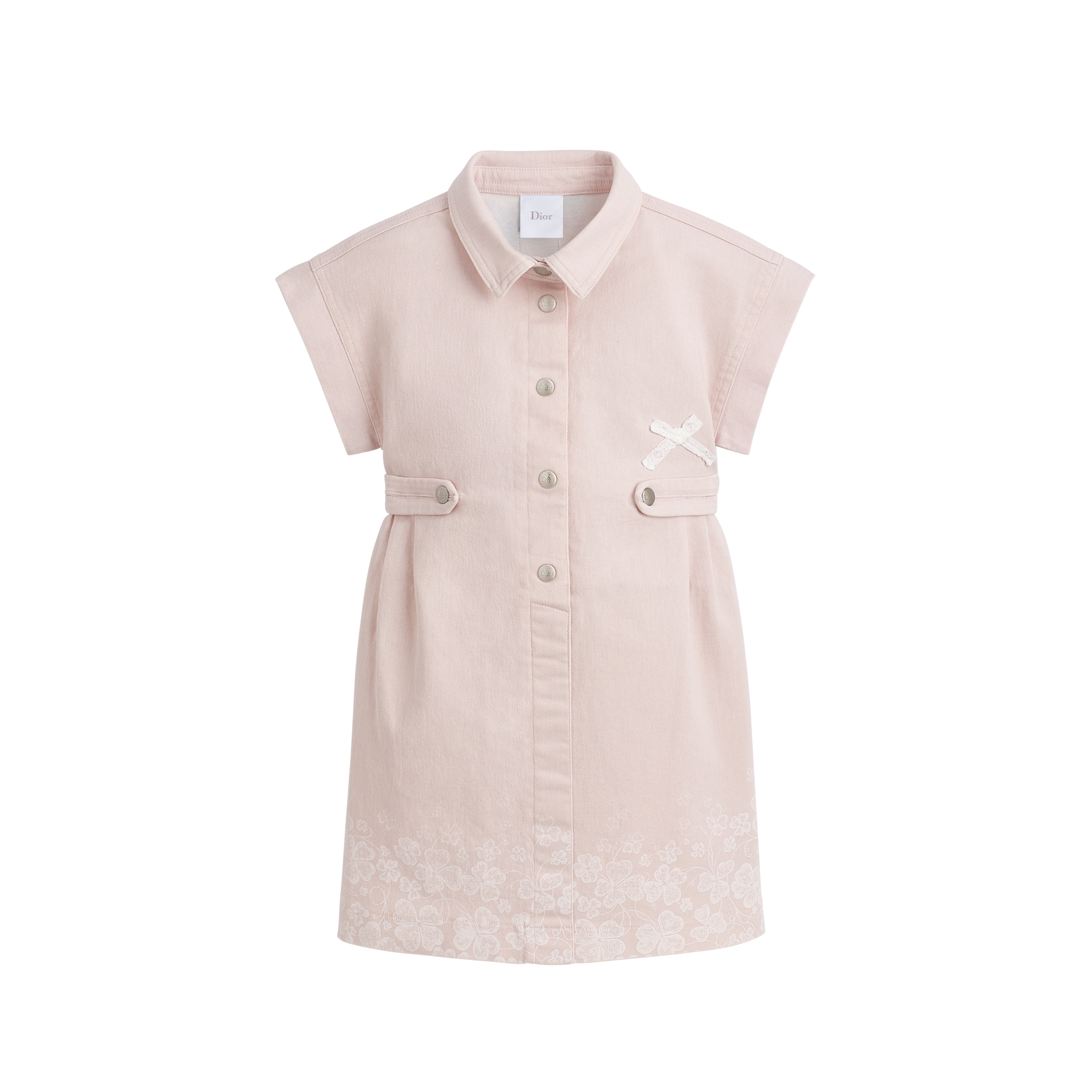 Kids' A-Line Cinched Dress Pale Pink Cotton Gabardine E01