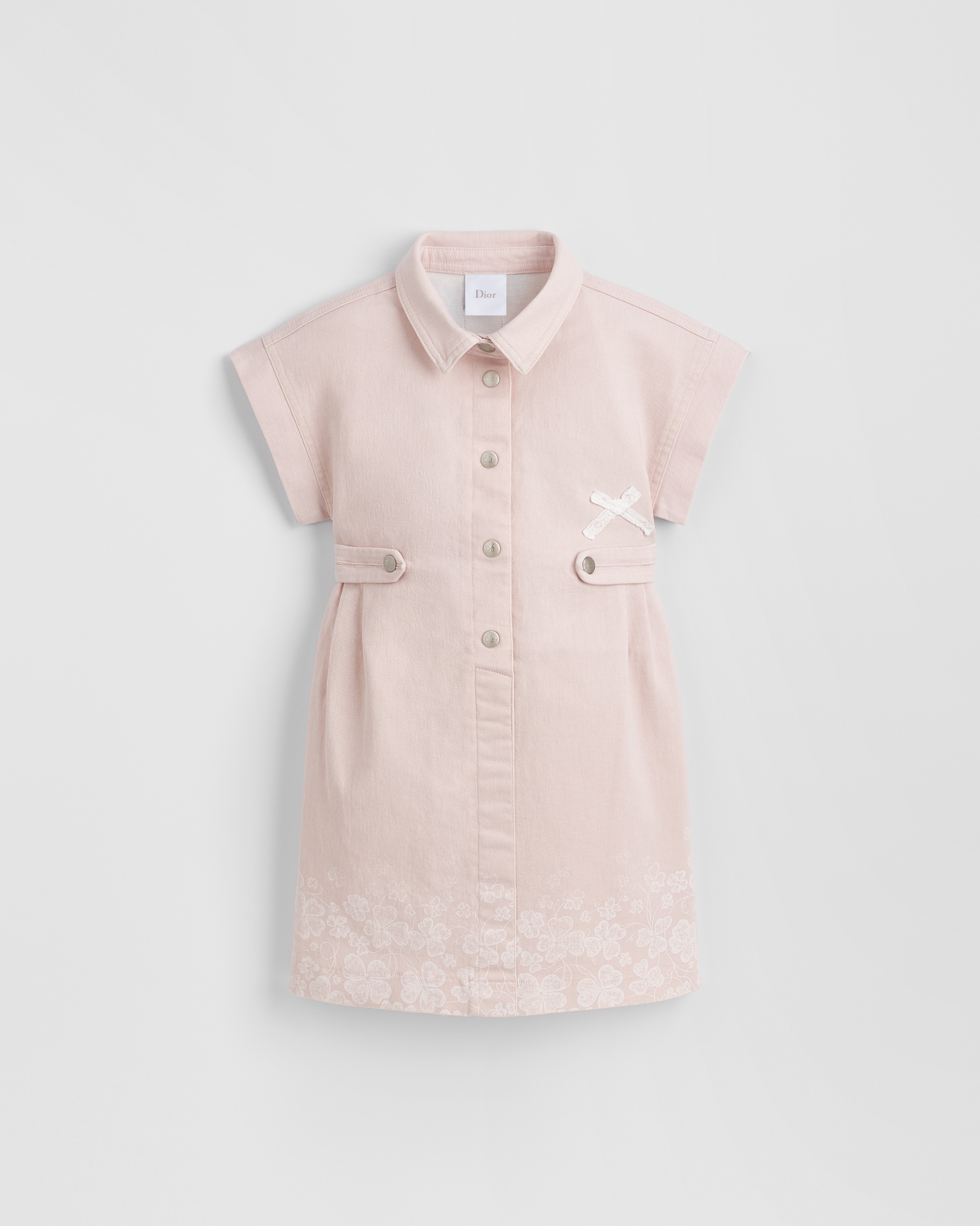 Kids' A-Line Cinched Dress Pale Pink Cotton Gabardine E01