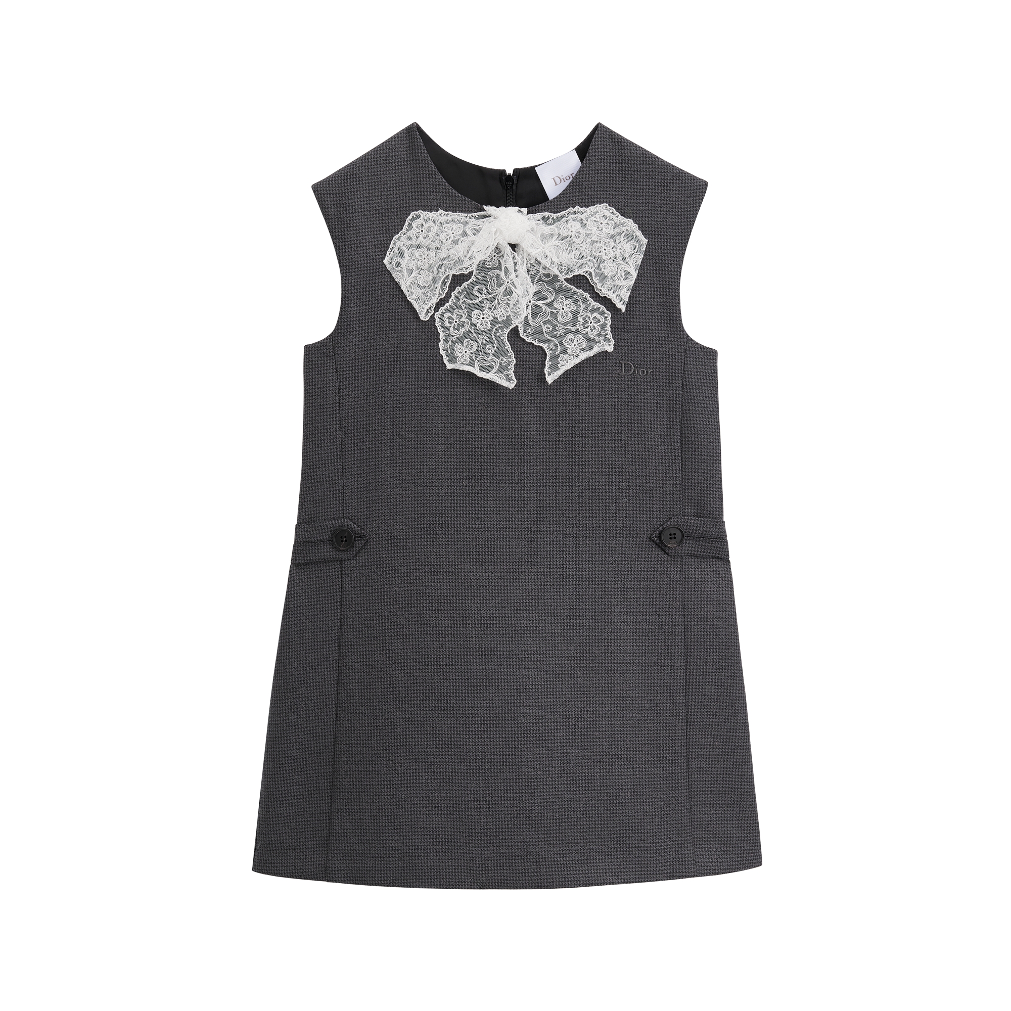 Kids' A-Line Dress Anthracite Gray Nano Houndstooth Wool E01