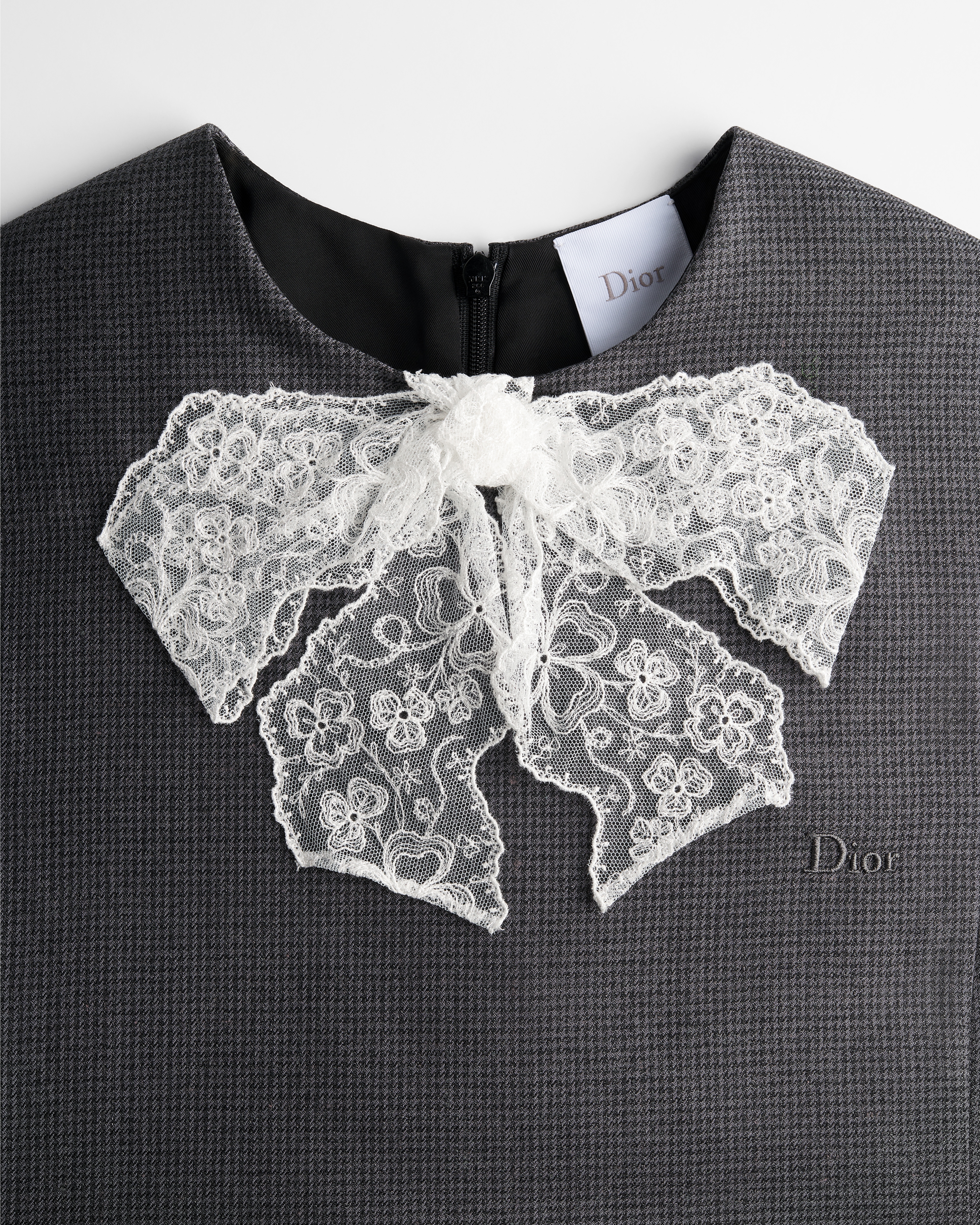 Kids' A-Line Dress Anthracite Gray Nano Houndstooth Wool E10