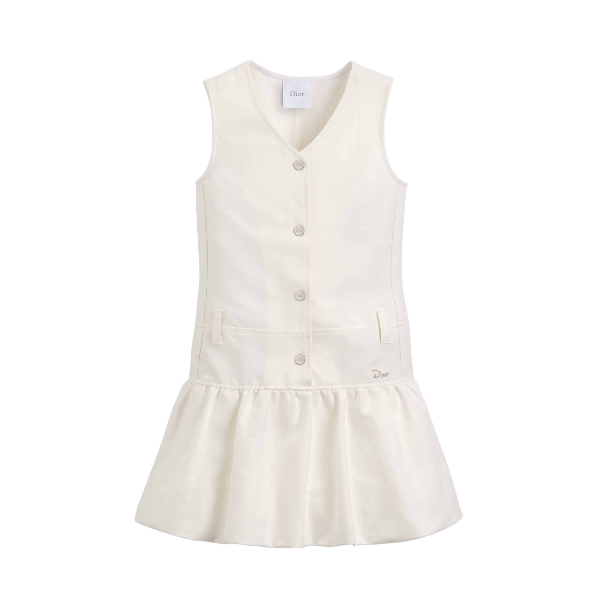 Kids' Balloon Dress Ivory Cotton Gabardine E01