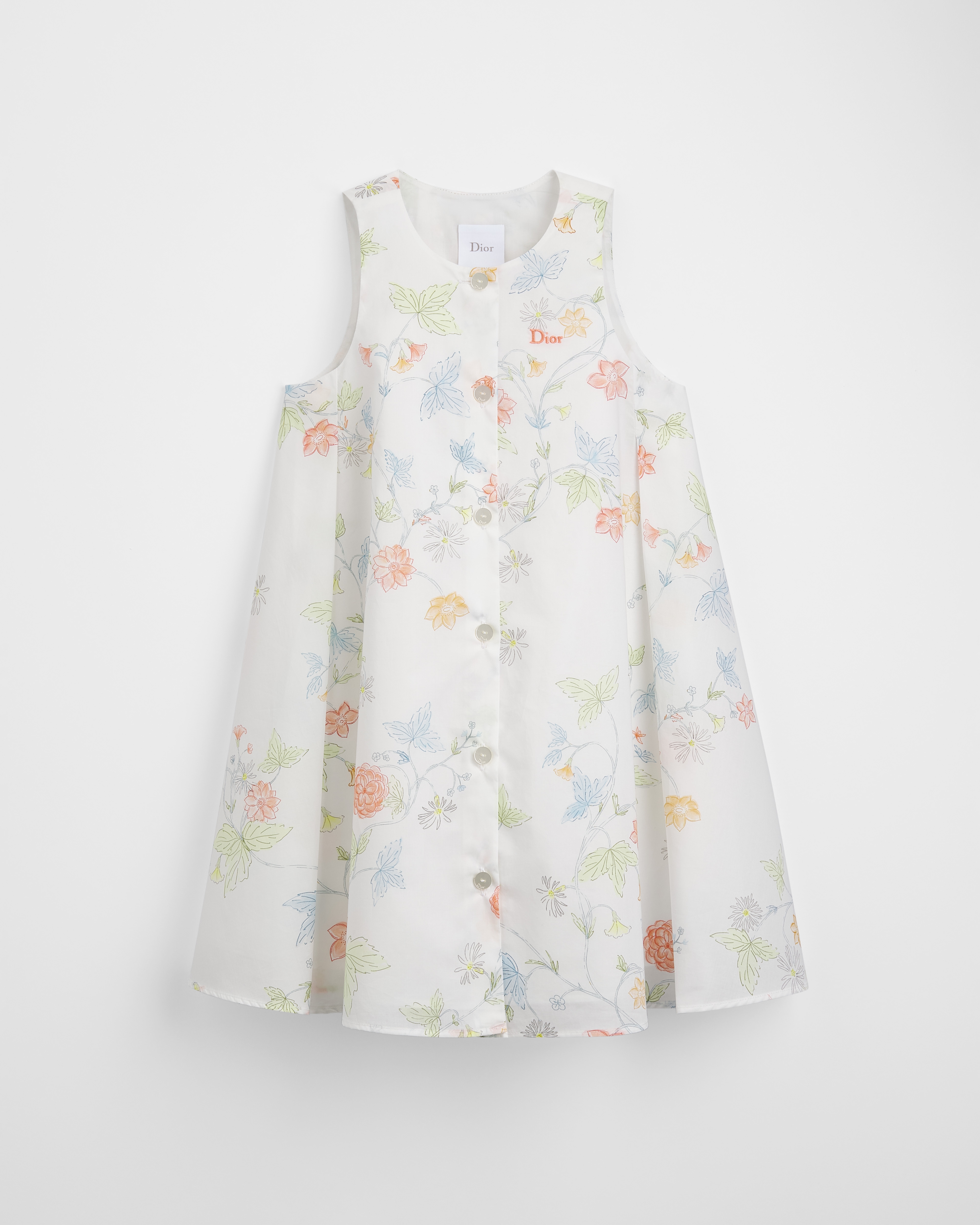 Vestido acampanado infantil Popelina de algodón marfil con motivo floral de temporada multicolor E01