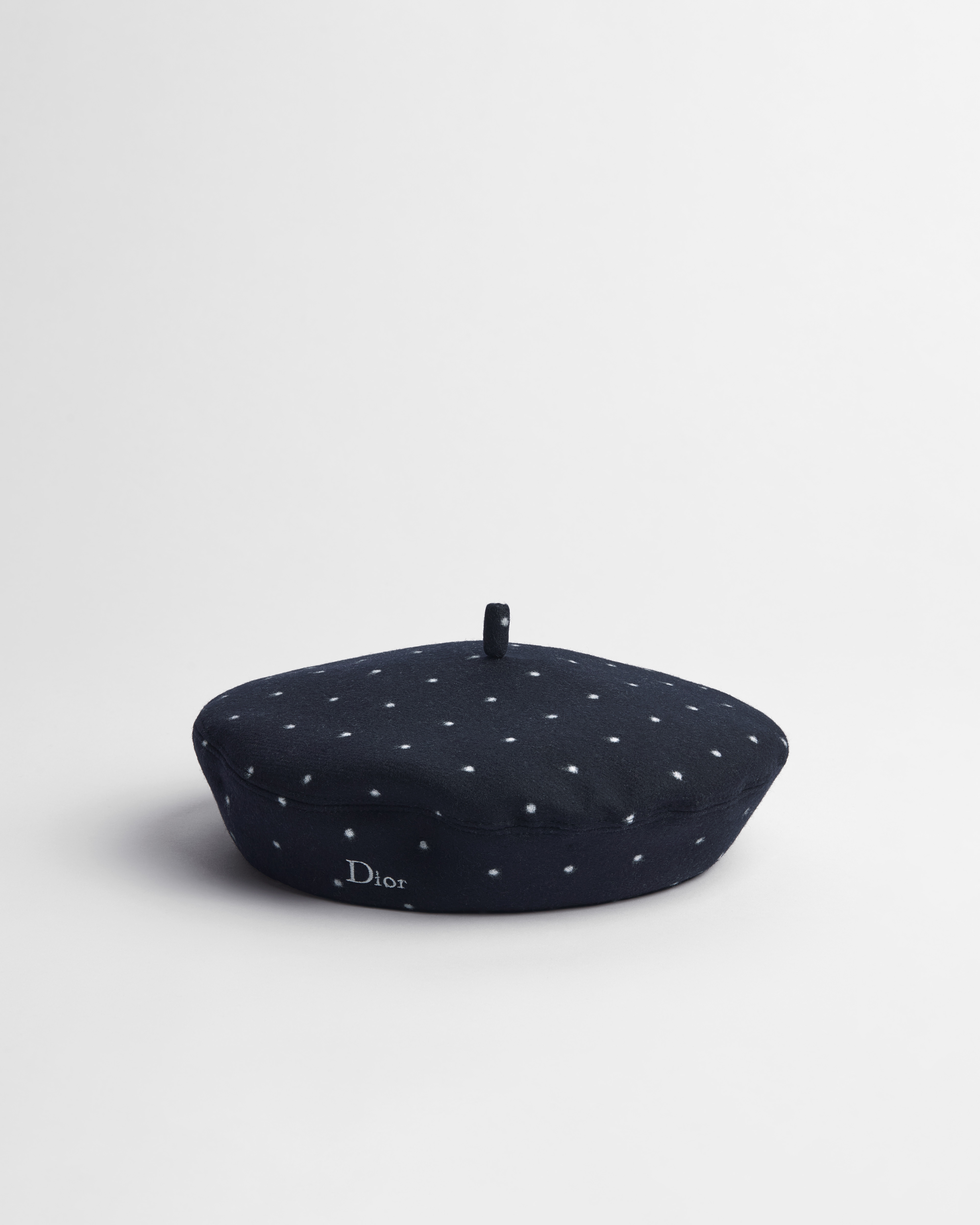 Kids' Beret Navy Blue Polka Dot Wool E01