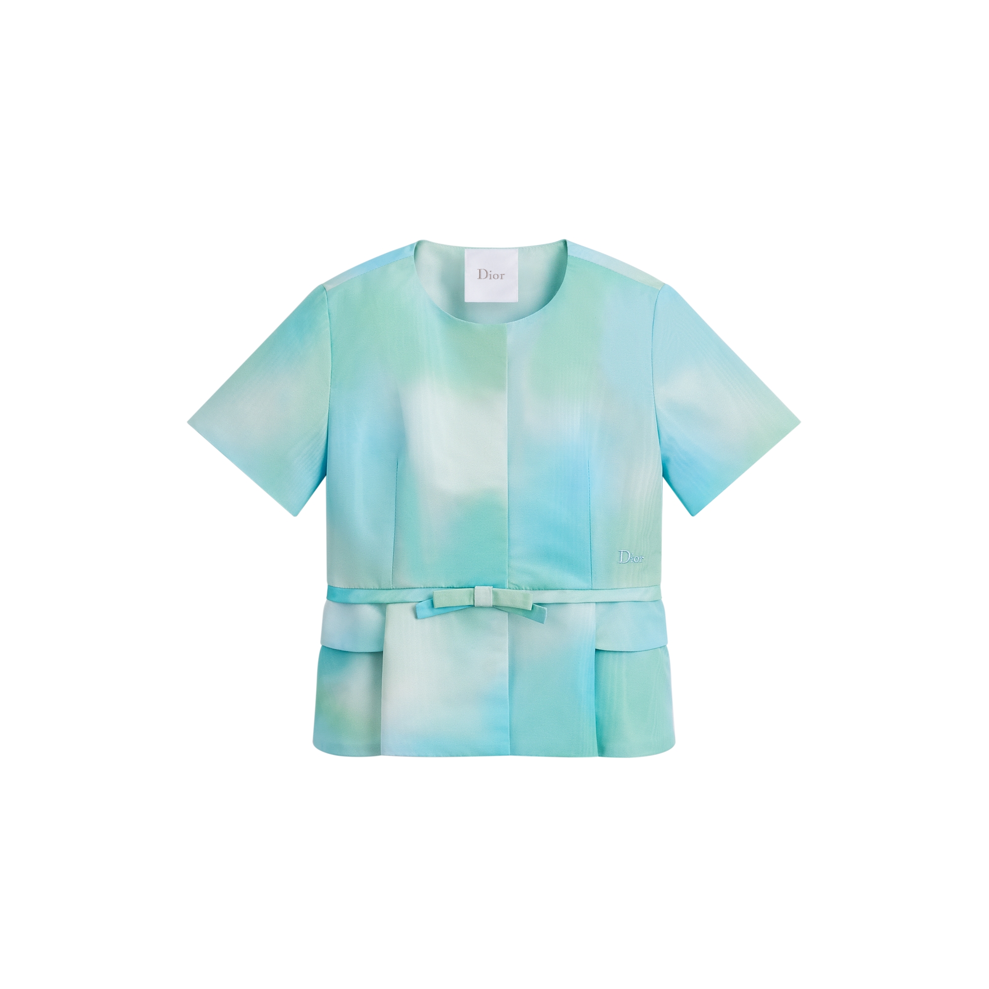 Kids' Short-Sleeved Bar Jacket Blue and Green Moiré-Effect Technical Fabric E01