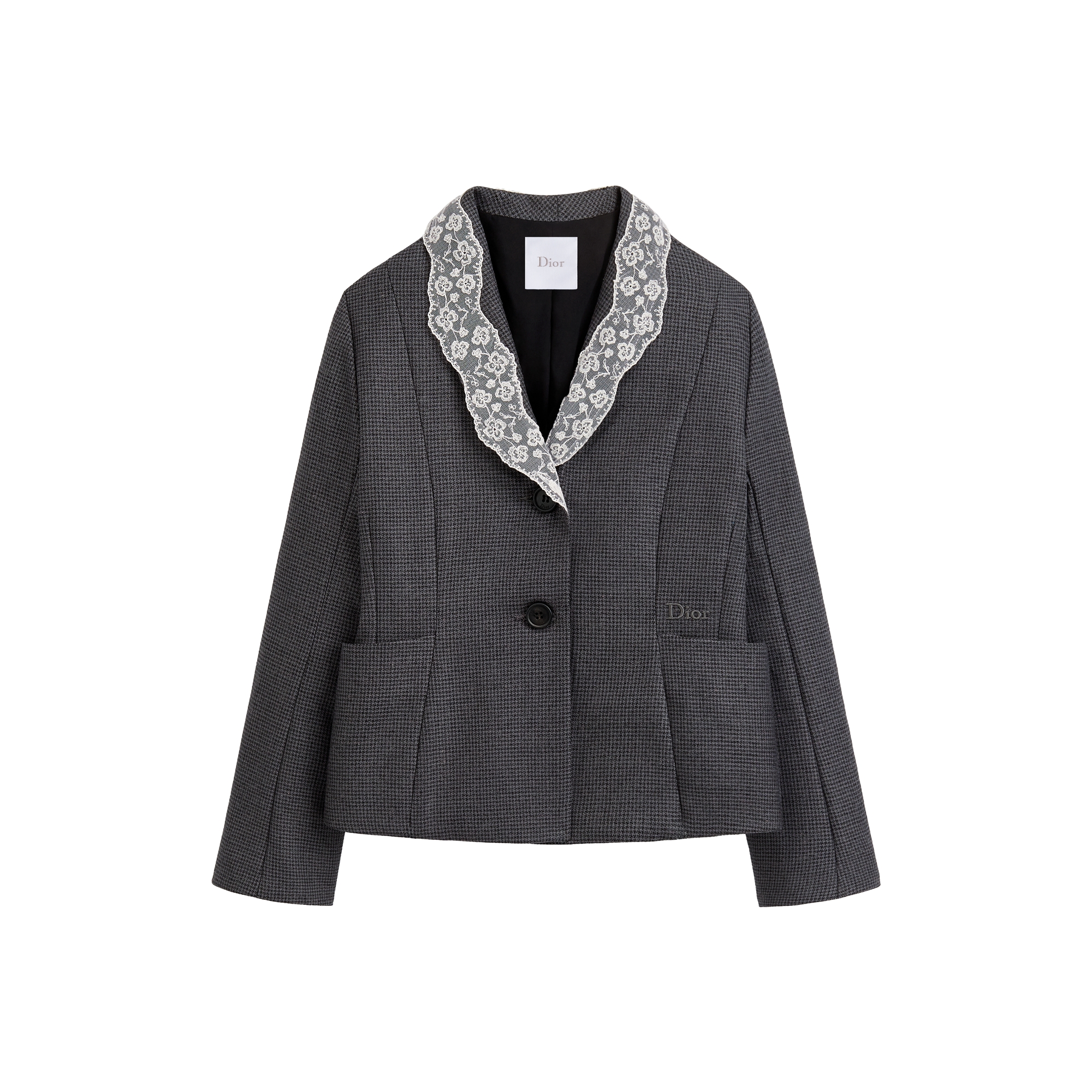 Kids' Bar Jacket Anthracite Gray Nano Houndstooth Wool E01