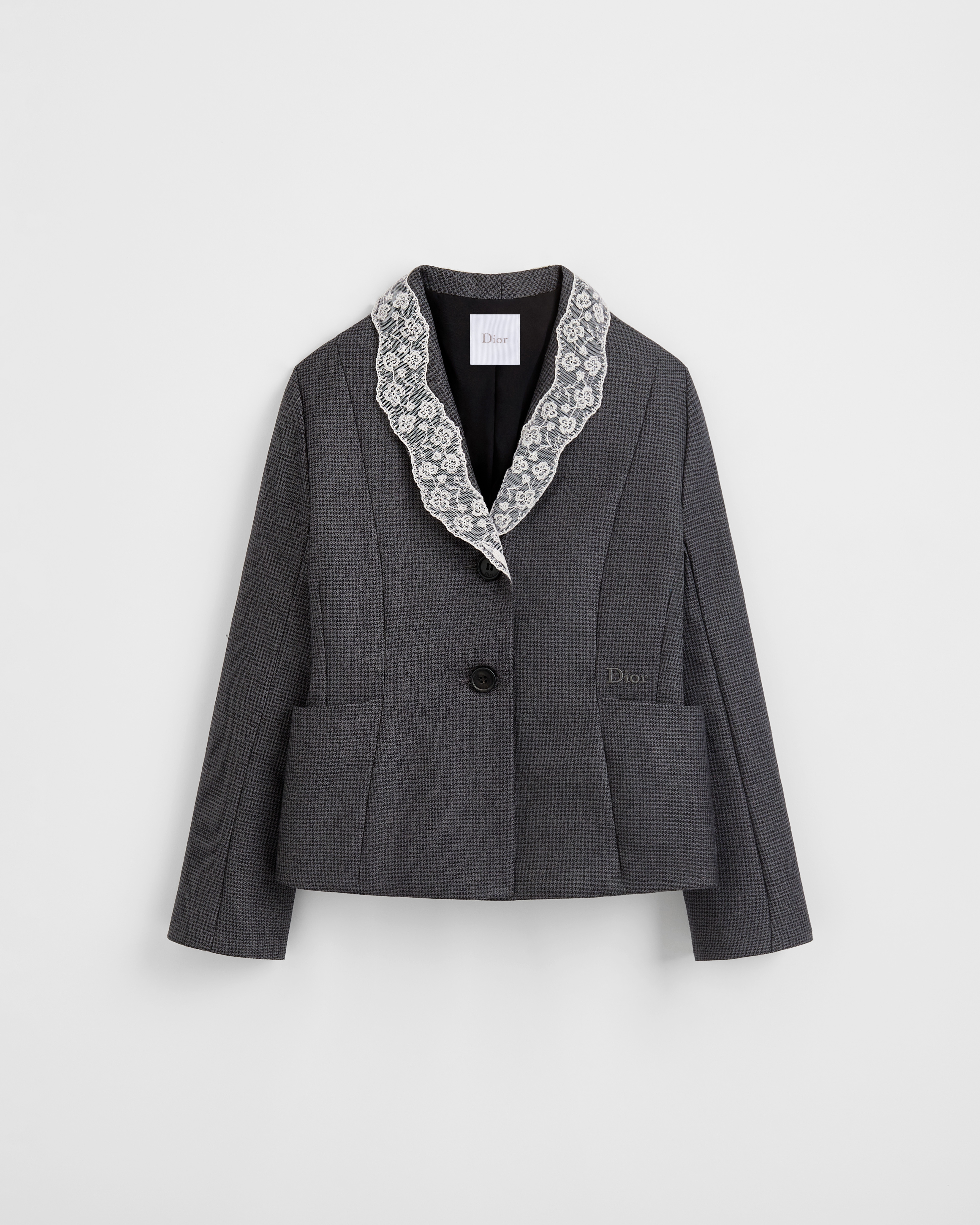 Kids' Bar Jacket Anthracite Gray Nano Houndstooth Wool E01