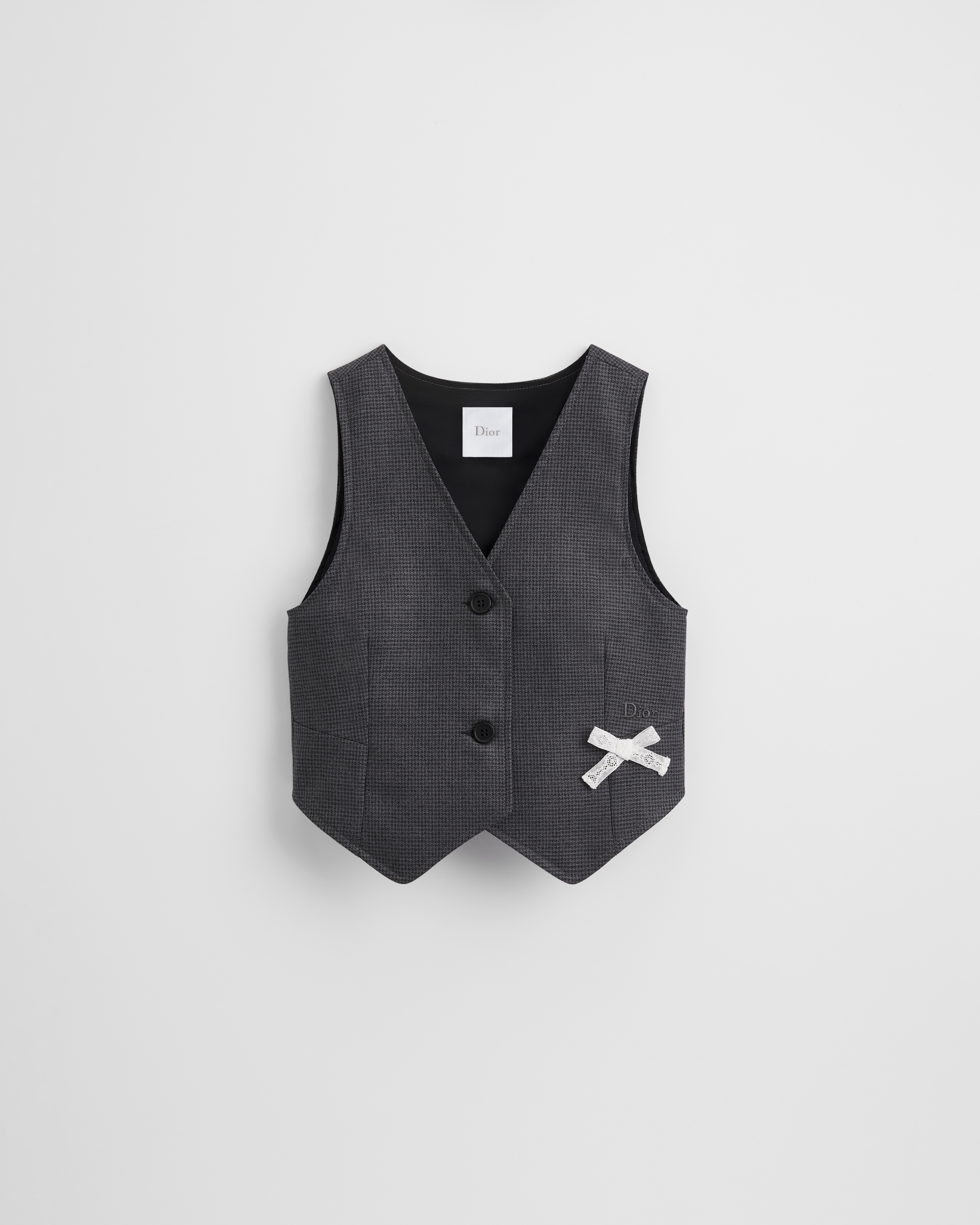 Kids' Vest Anthracite Gray Nano Houndstooth Wool E01