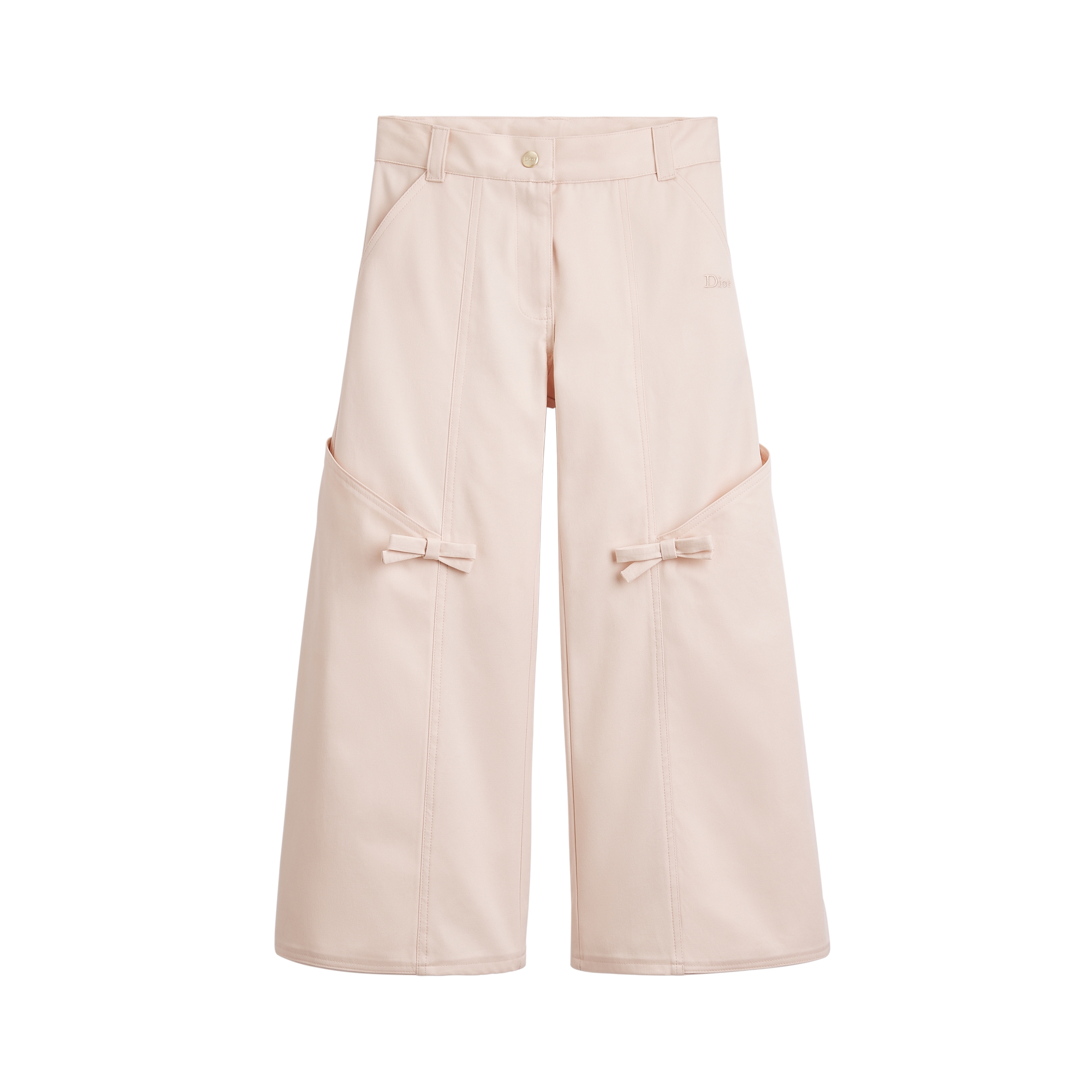 Kids' Wide-Leg Pants Pale Pink Cotton Gabardine E01