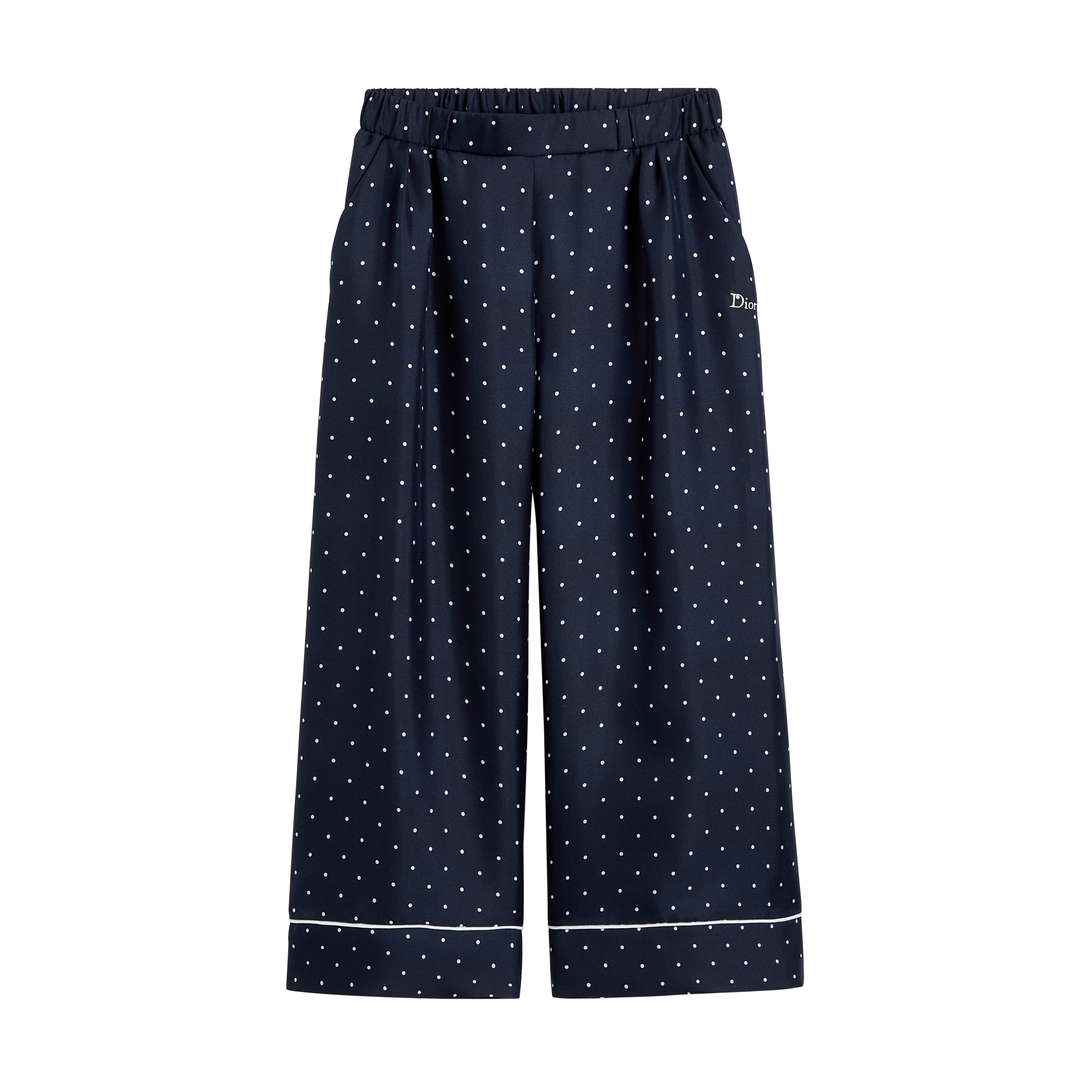 Kids' Wide-Leg Pants Navy Blue Polka Dot Satin E01