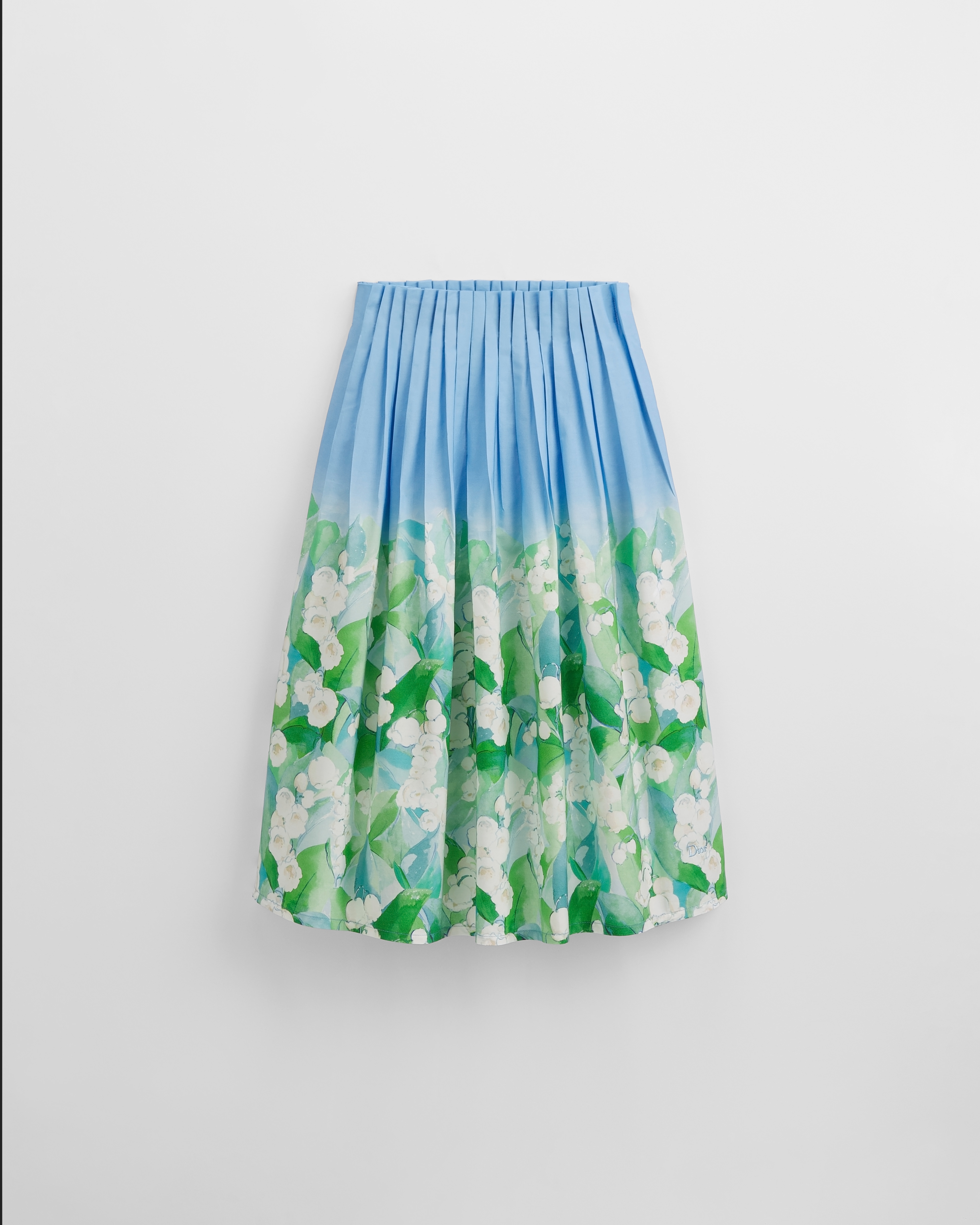 Langer Rock für Kinder Baumwollpopelin in Blau mit saisonalem Lily of the Valley Motiv in mehreren Farben E01