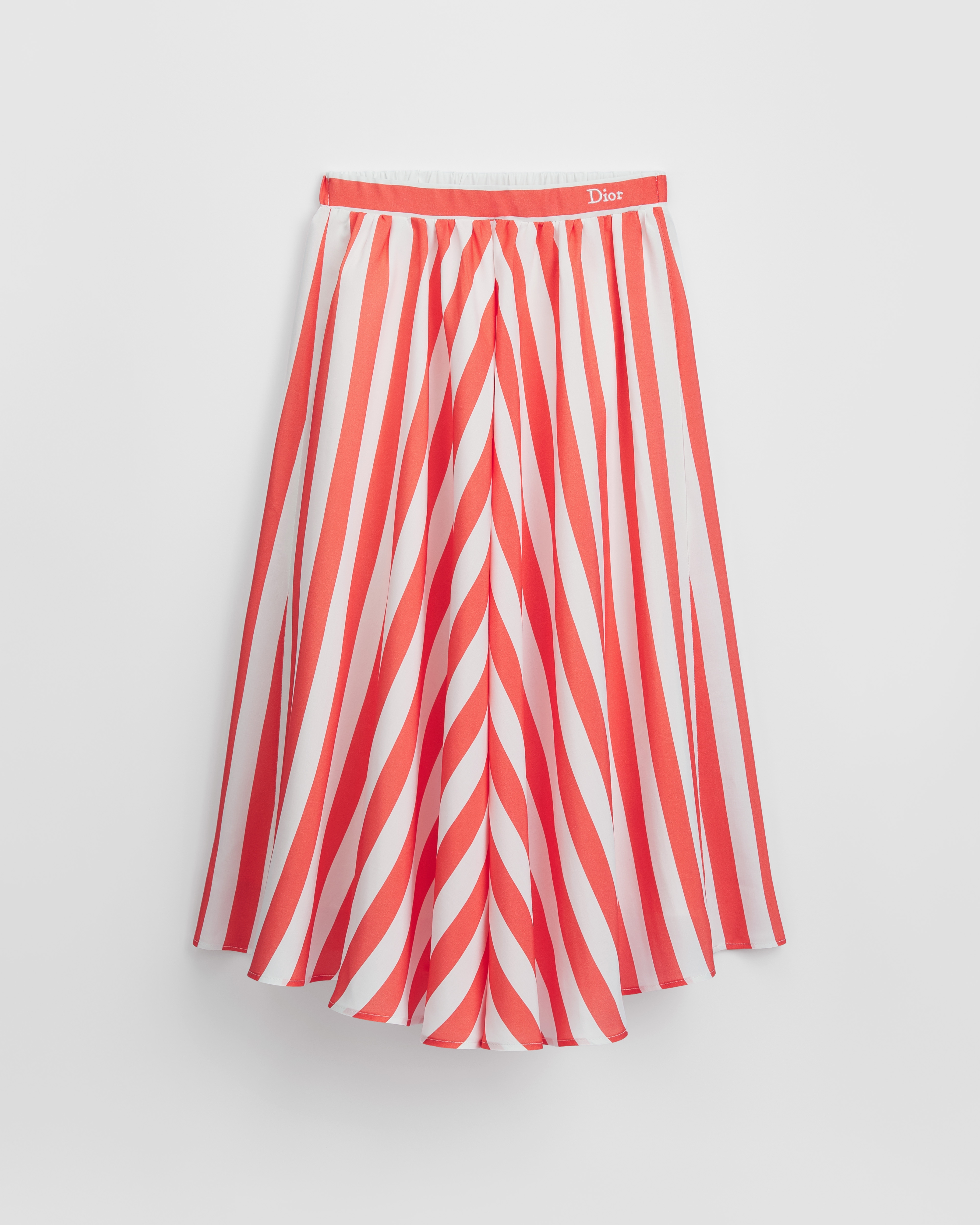Kids' Long Skirt Ivory and Coral Striped Viscose E01