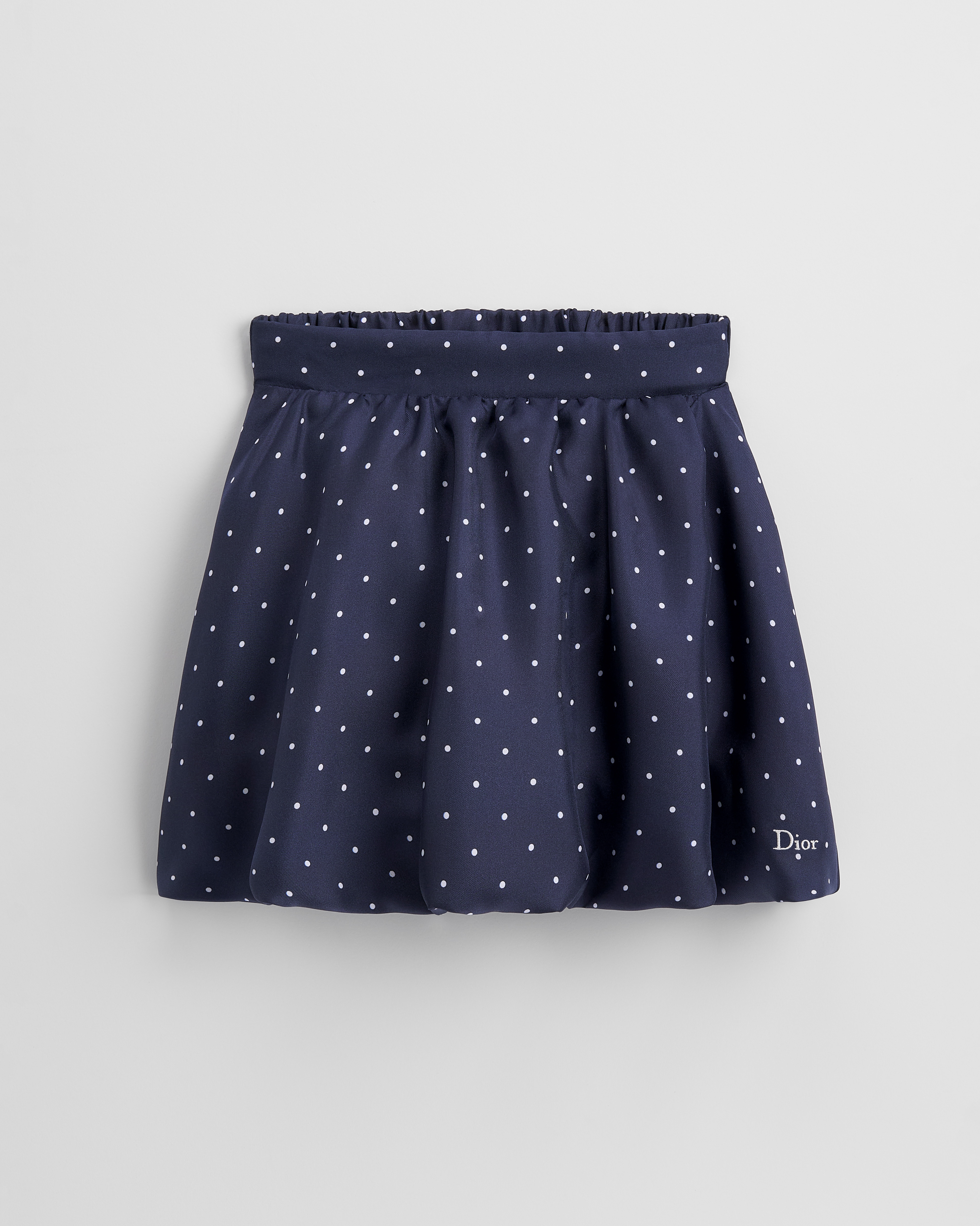 Kids' Balloon Skirt Navy Blue Polka Dot Satin E01