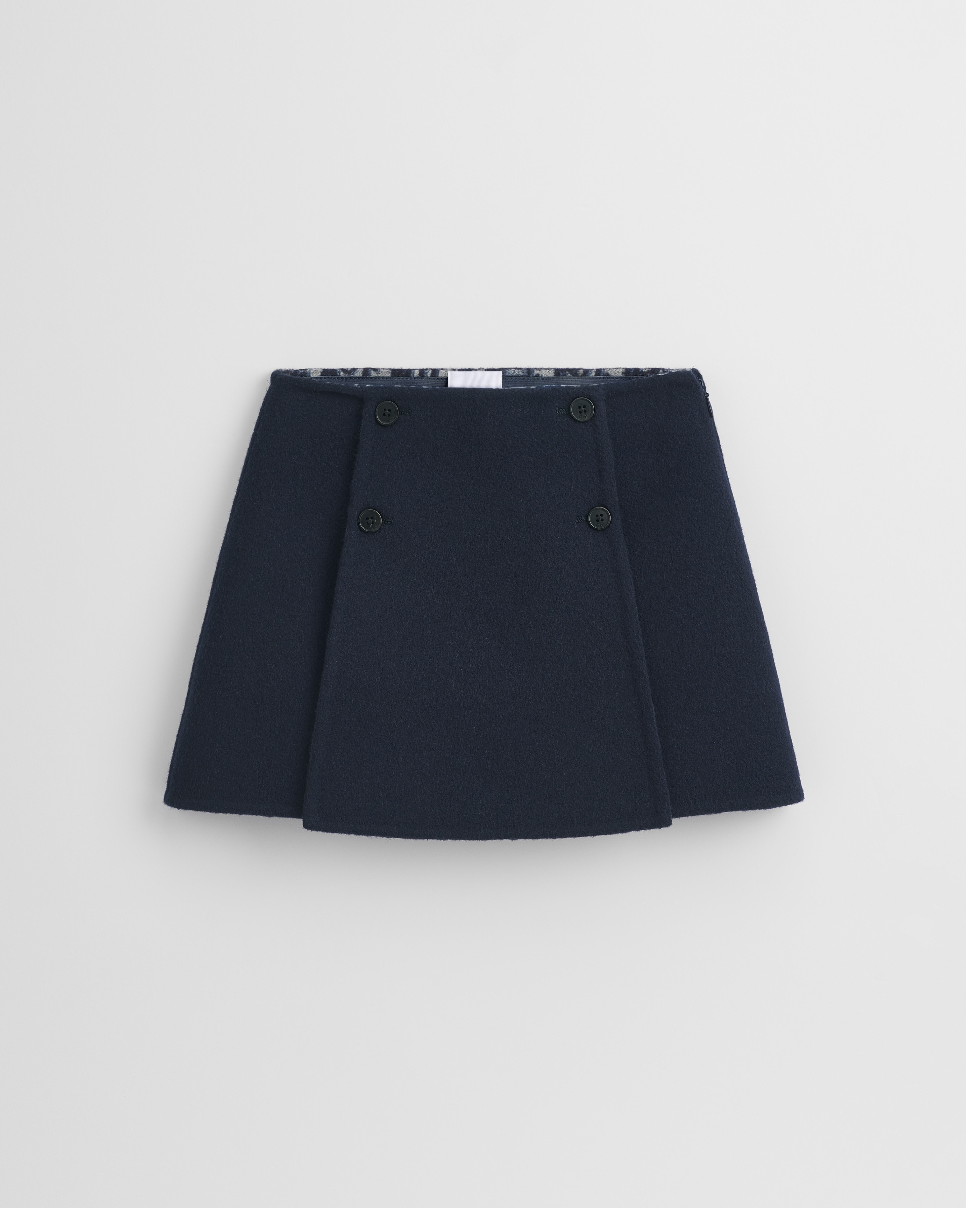 Kids' A-Line Skirt Double-Faced Navy Blue Wool with Beige and Blue Dior Oblique Jacquard E01