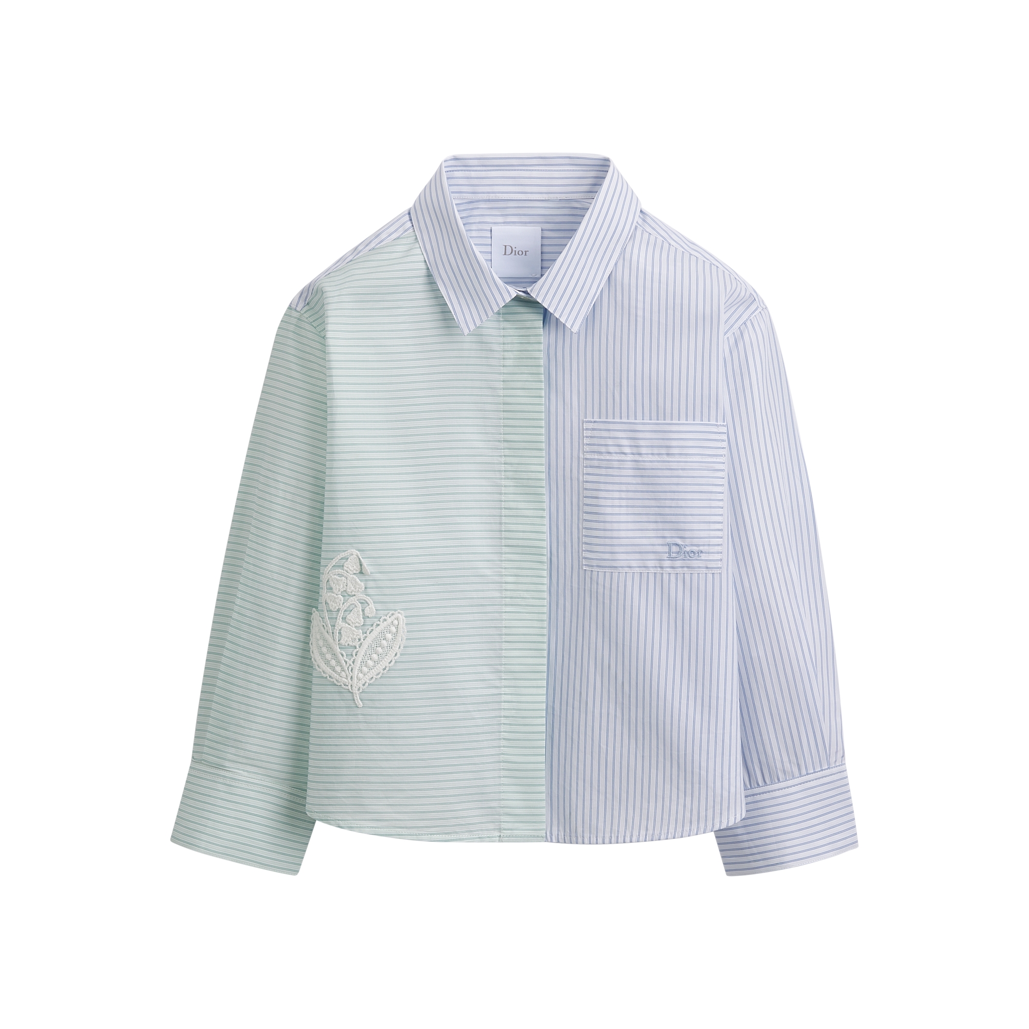 Kids' Shirt Ivory Cotton Poplin with Blue and Green Stripes E01
