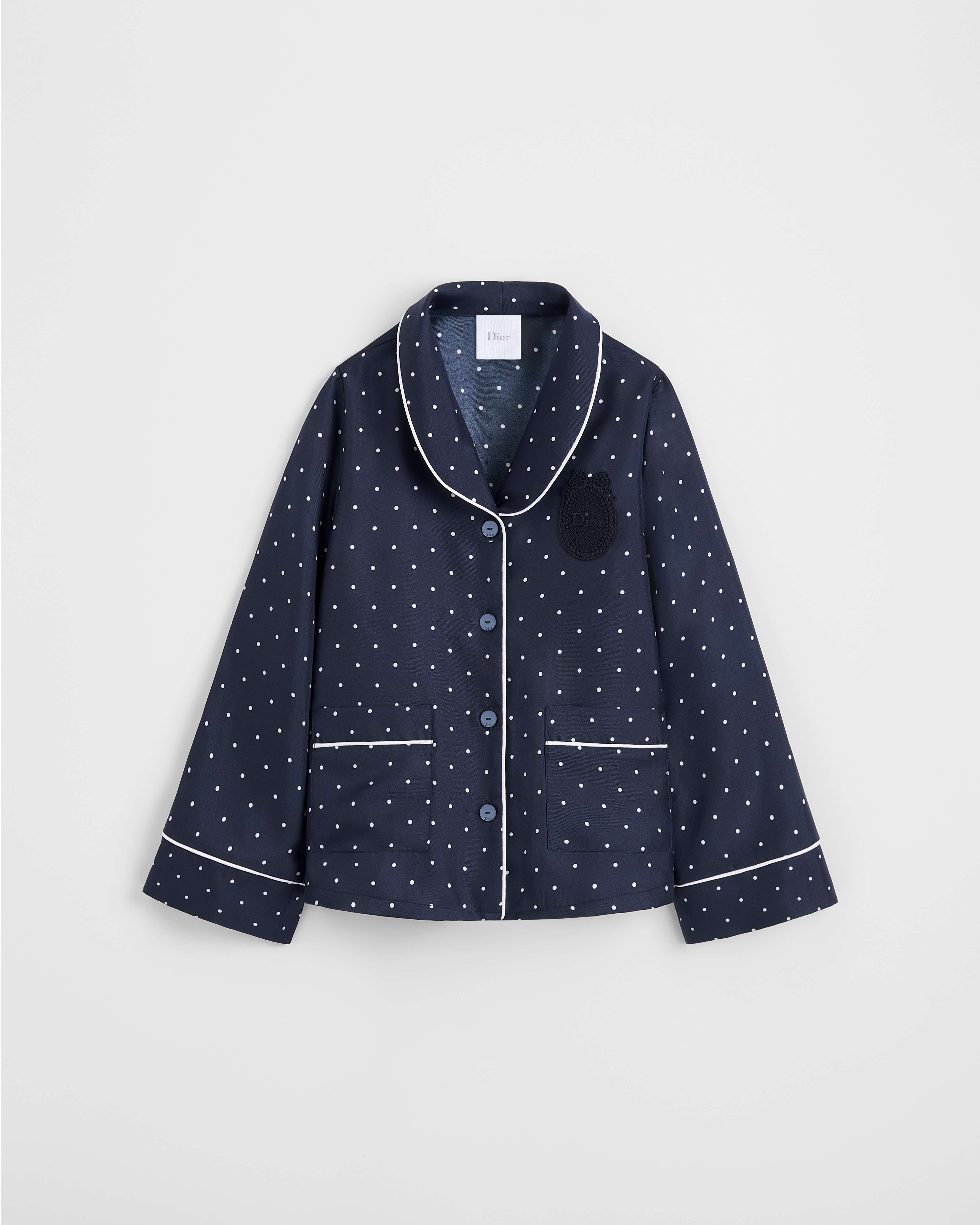 Kids' Shirt Navy Blue Polka Dot Satin E01