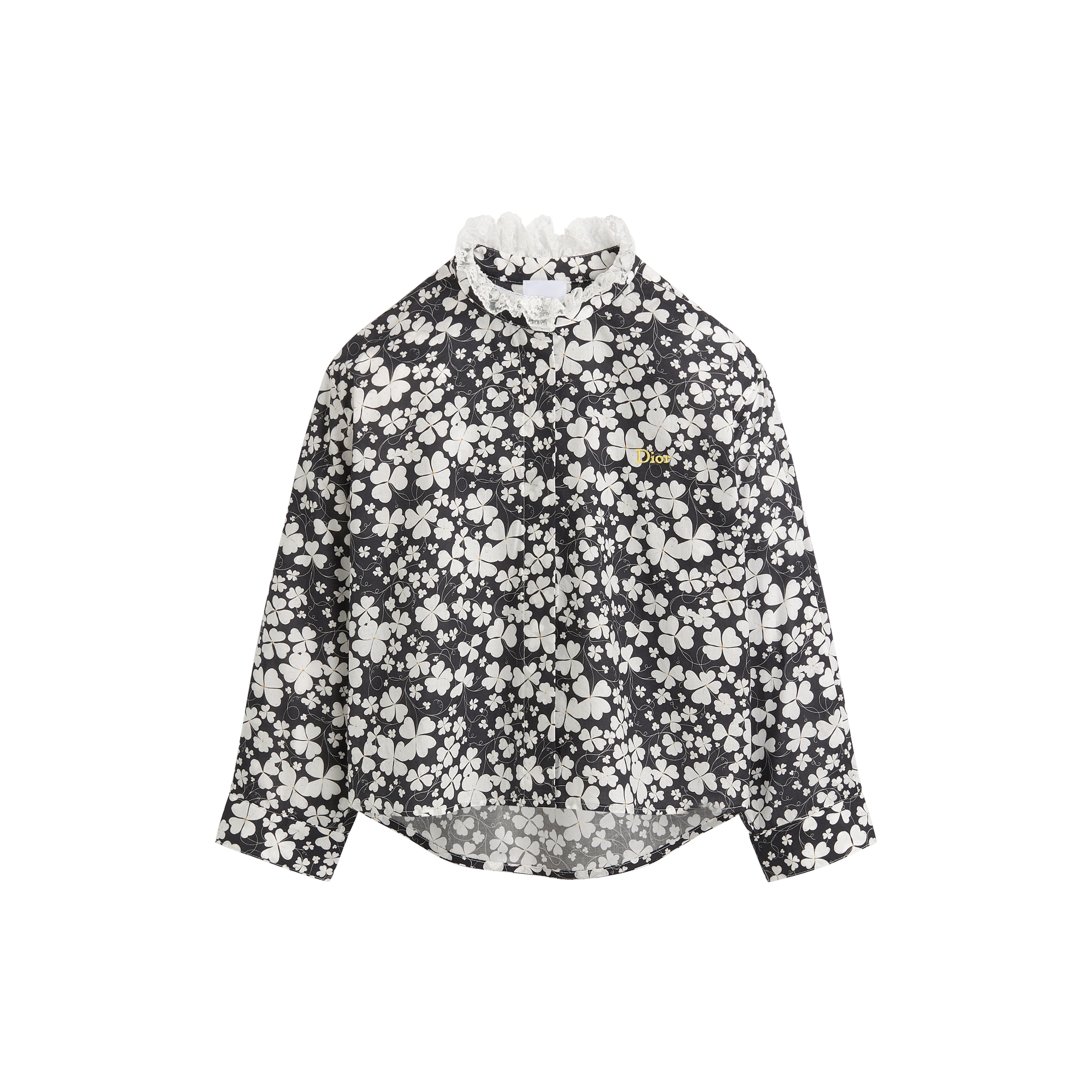 Kids' Shirt Black and White Clover Motif Cotton Poplin E01