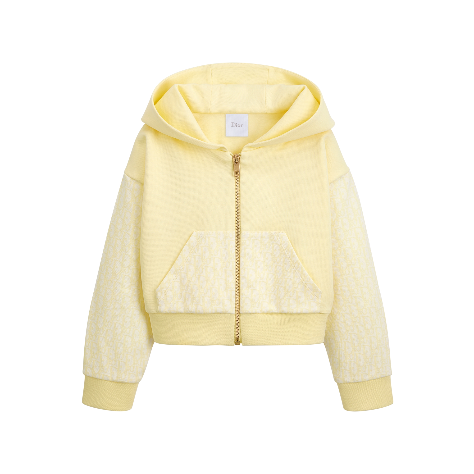 Kids' Zipped Hooded Sweatshirt Pale Yellow Cotton Fleece and Dior