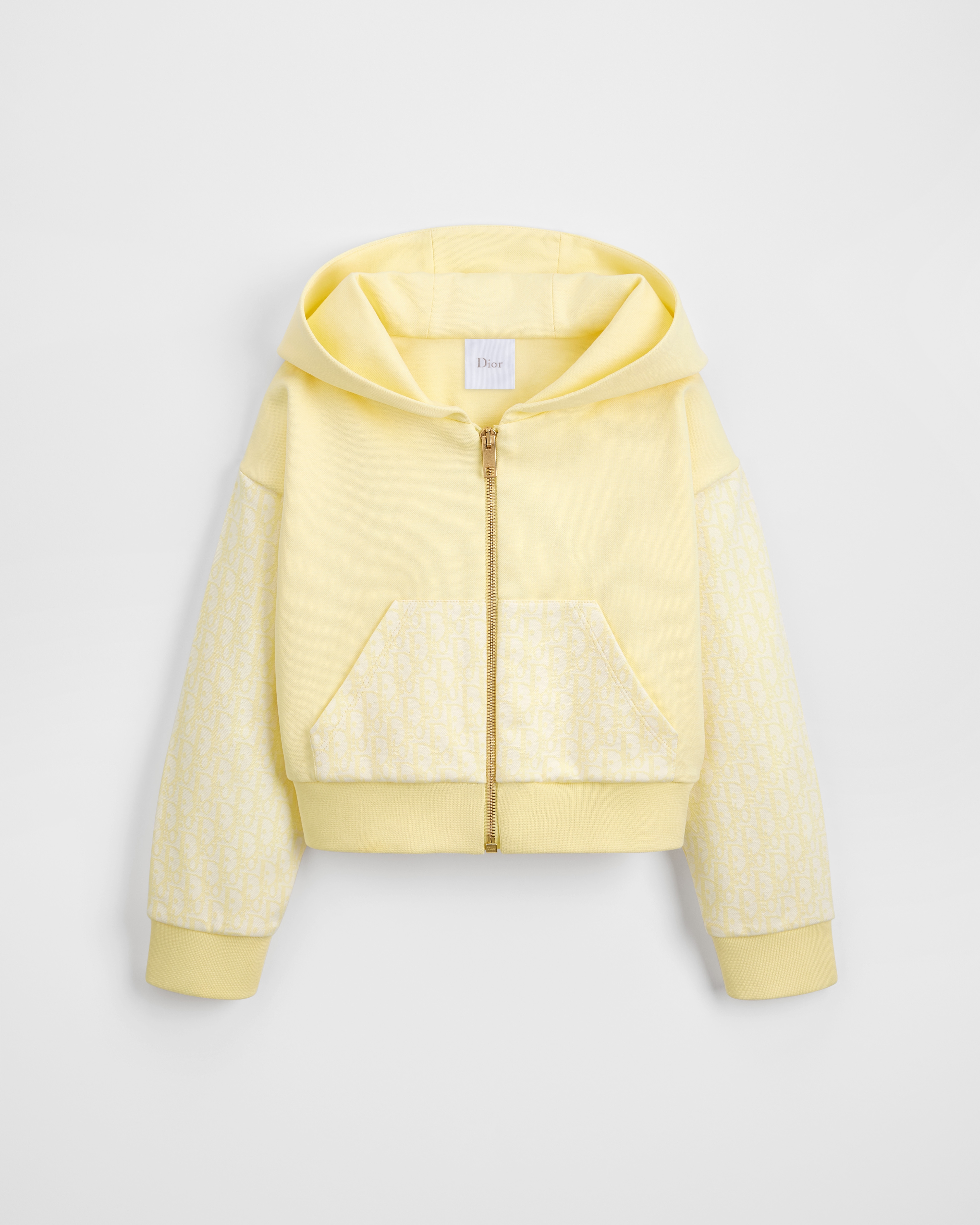 Felpa con cappuccio e cerniera per bambine Cotone felpato e jacquard Dior Oblique giallo pallido E01
