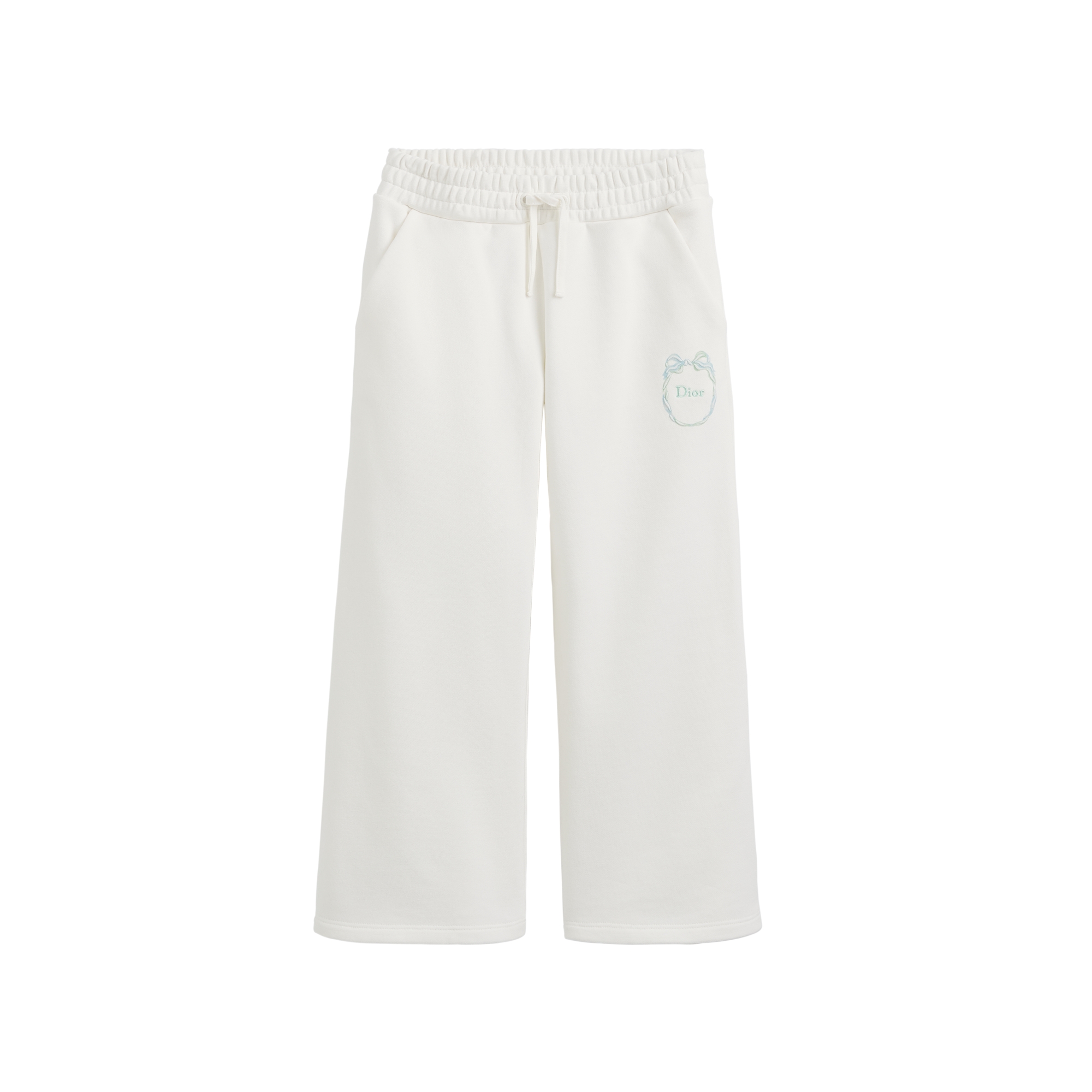 Kids' Loose-Fitting Track Pants Ivory Cotton Fleece E01