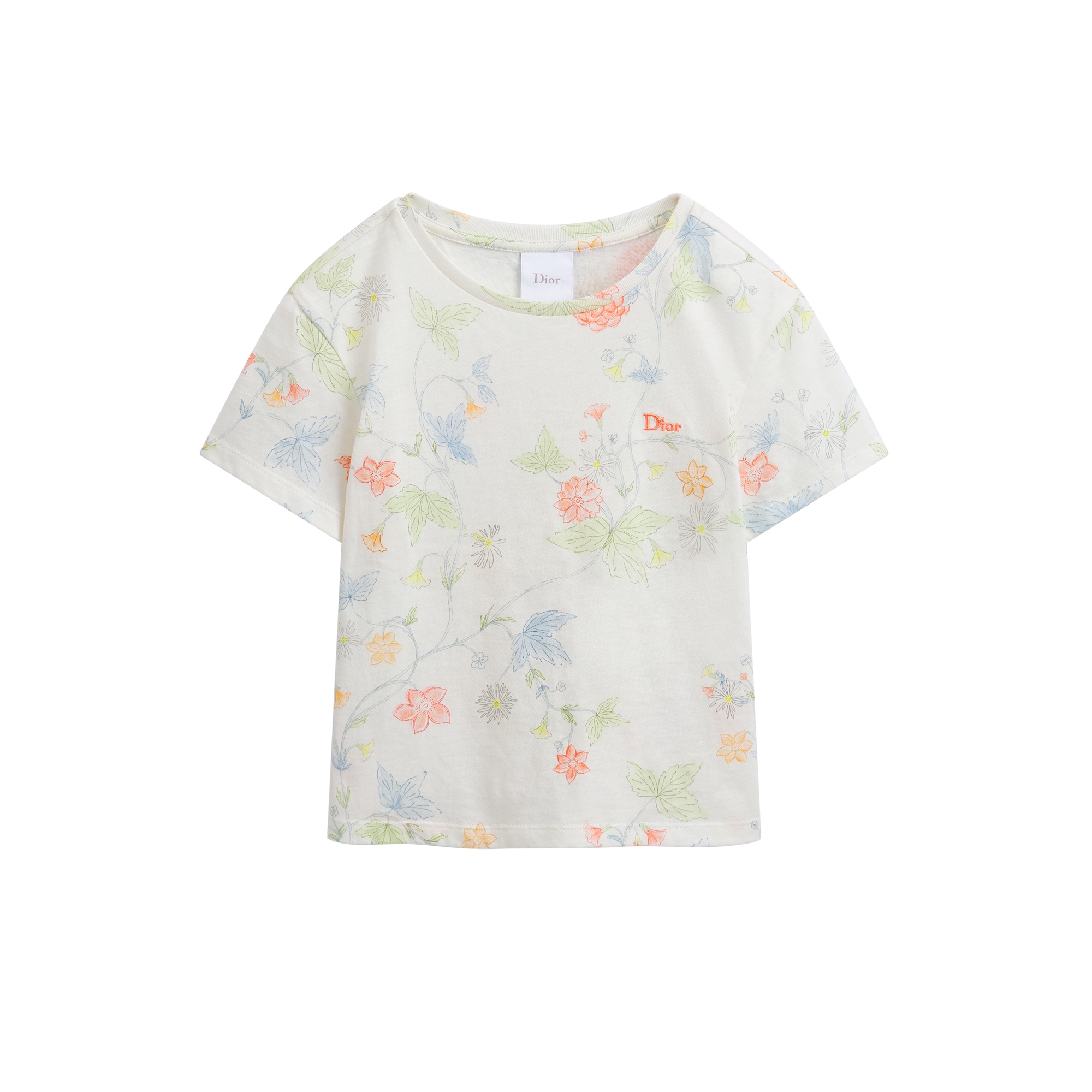 Kids' T-Shirt Ivory Cotton Jersey with Multicolor Seasonal Floral