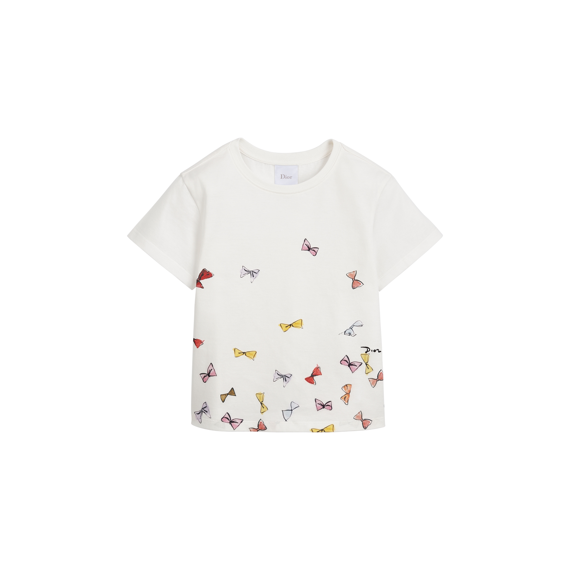 Kids' T-Shirt White Cotton Jersey with Multicolor Dior Bows Motif