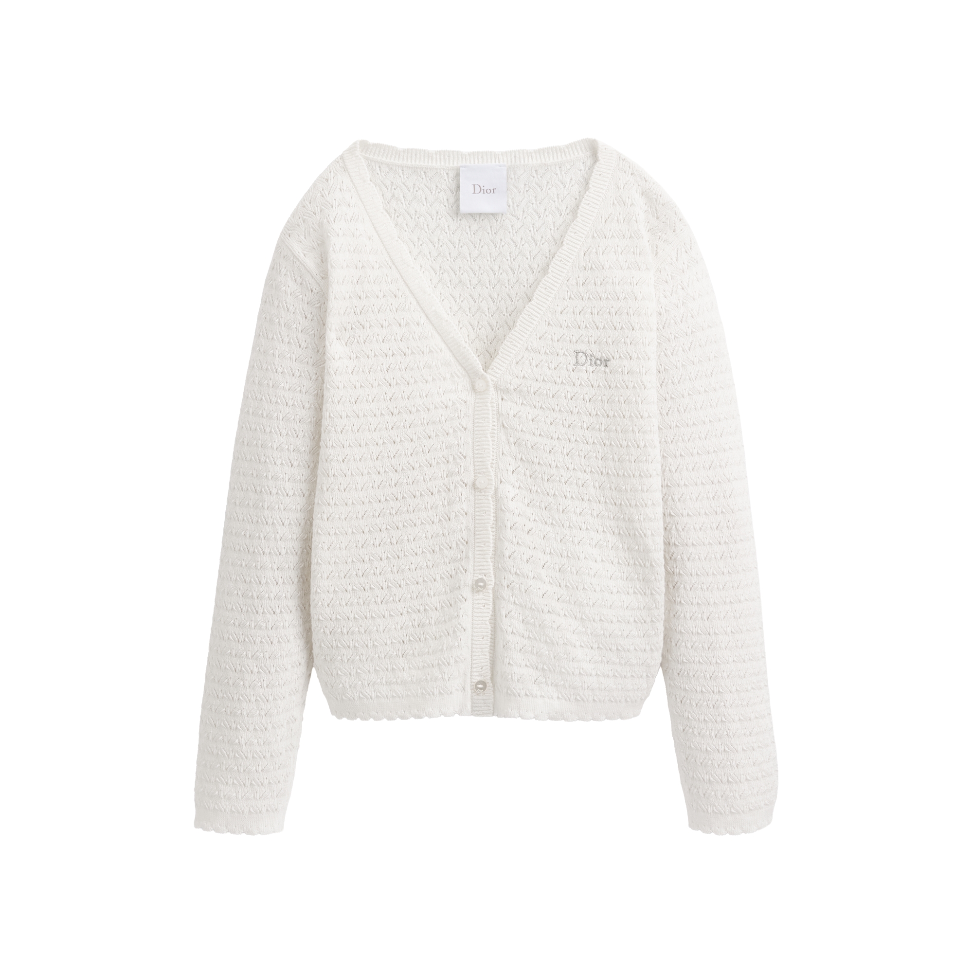 Kids' Cardigan Ivory Cotton Pointelle Knit E01
