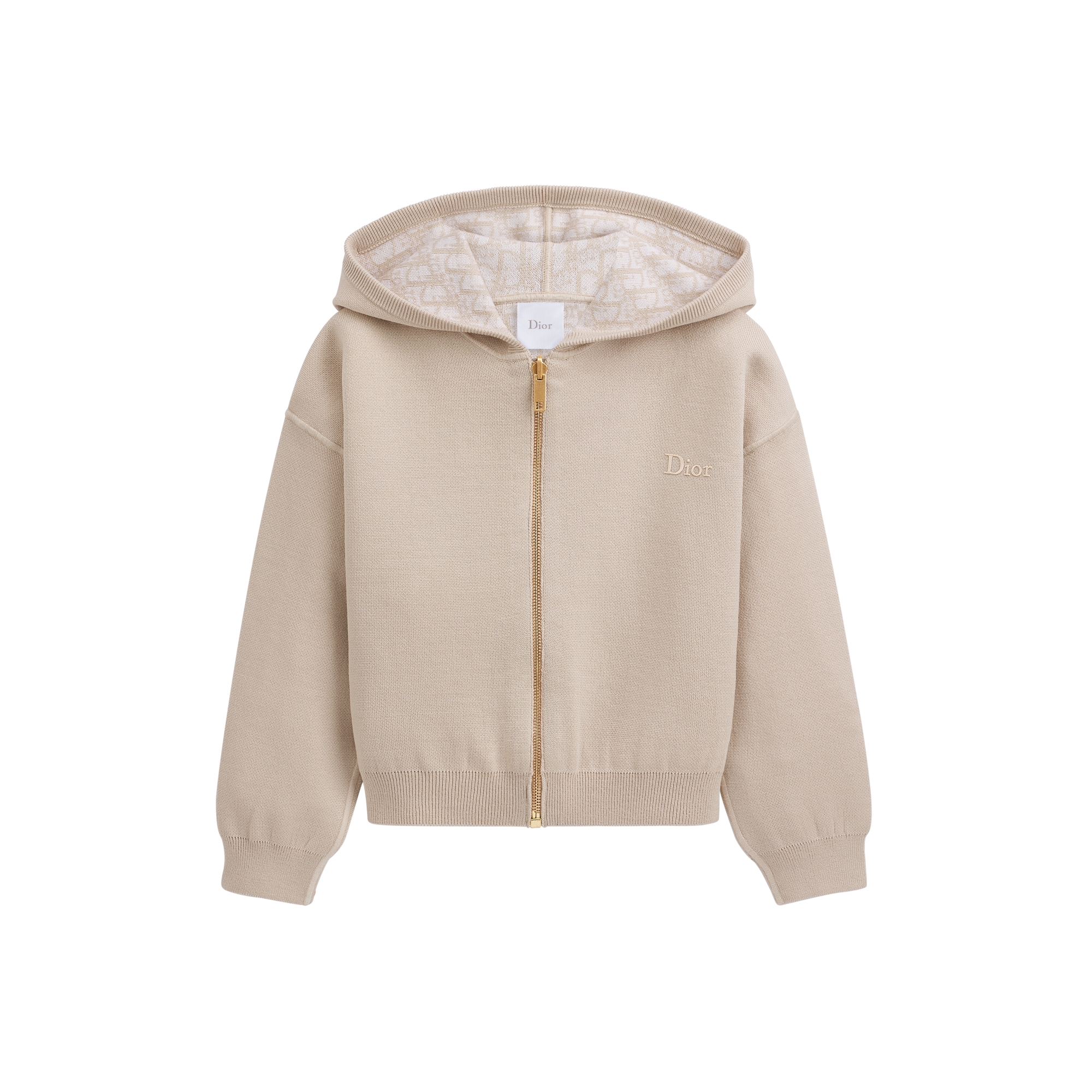 Kids' Reversible Zipped Cardigan with Hood Beige Wool Knit and Dior Oblique Jacquard E01