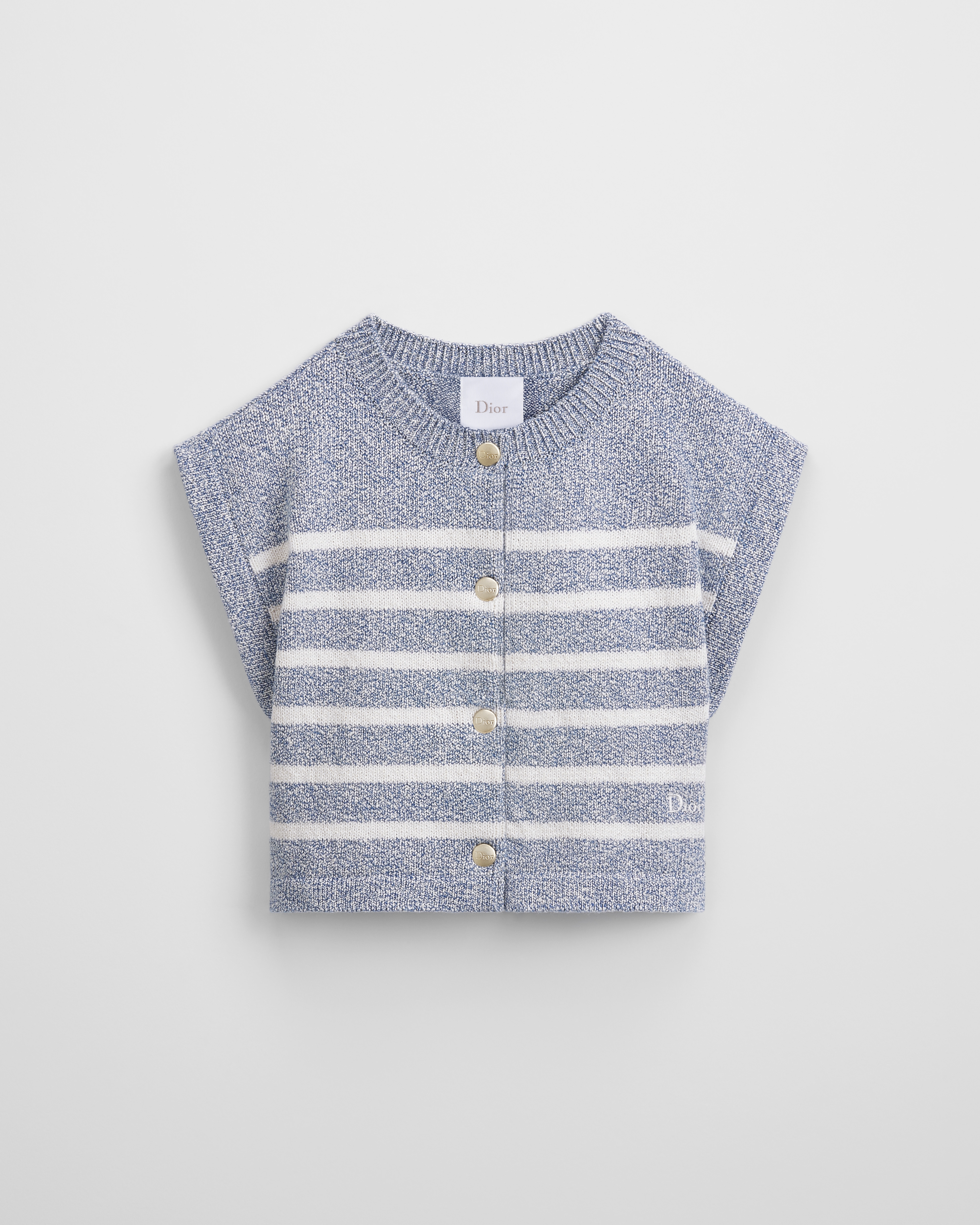 Gilet per bambini Maglia di cotone blu a strisce avorio E01