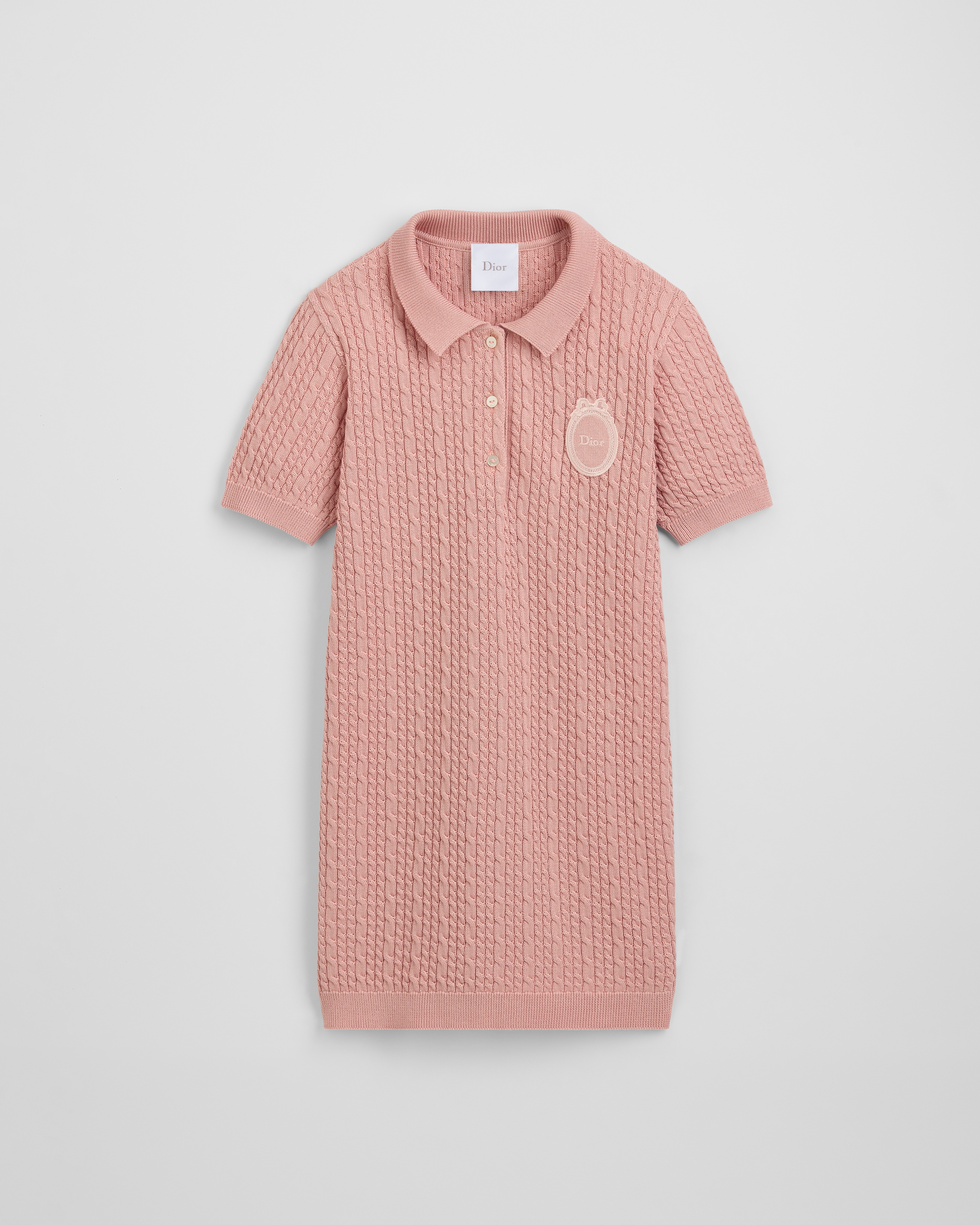Kids' Polo Dress Pink Cable-Knit Cotton and Cashmere E01