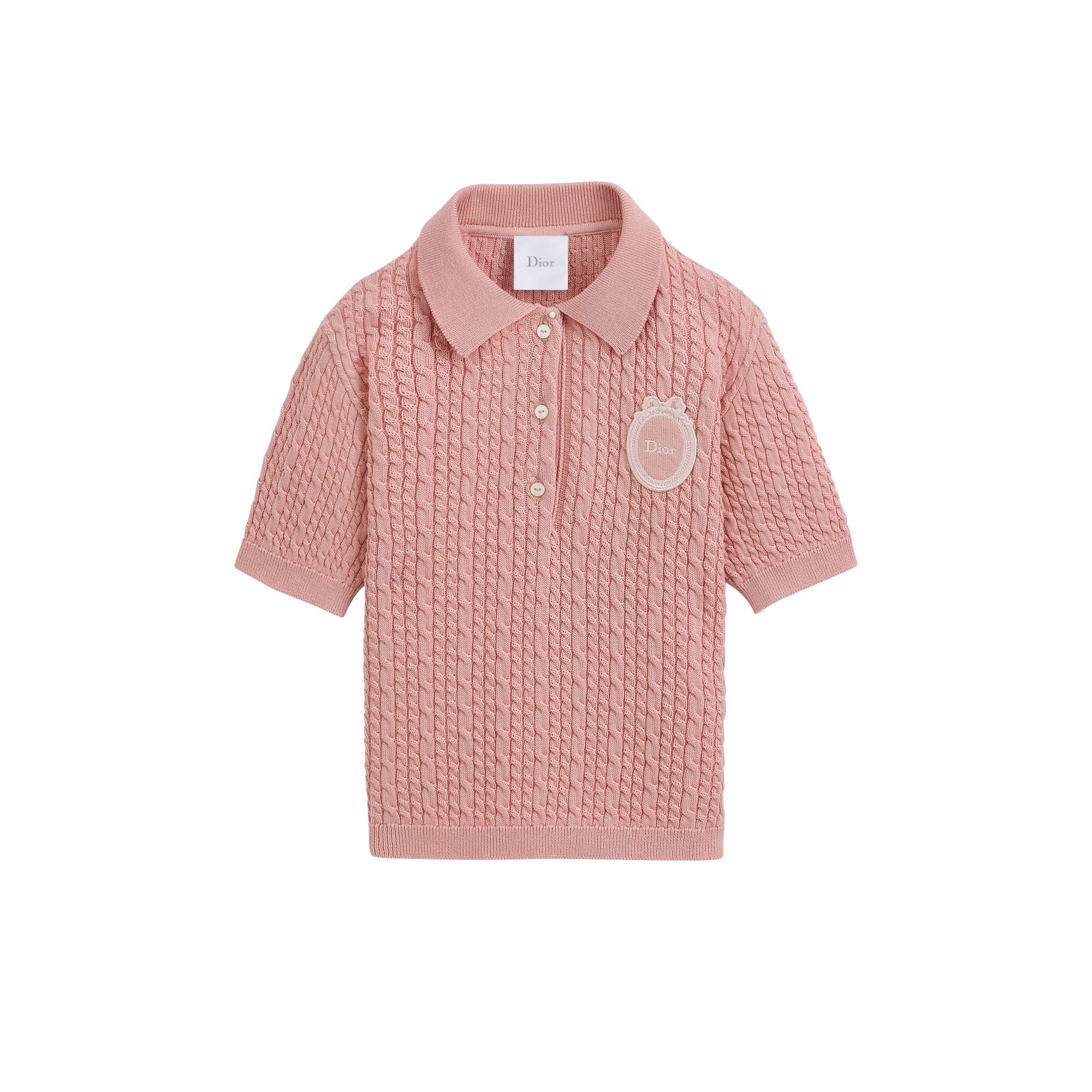 Kids' Polo Shirt Pink Cable-Knit Cotton and Cashmere E01
