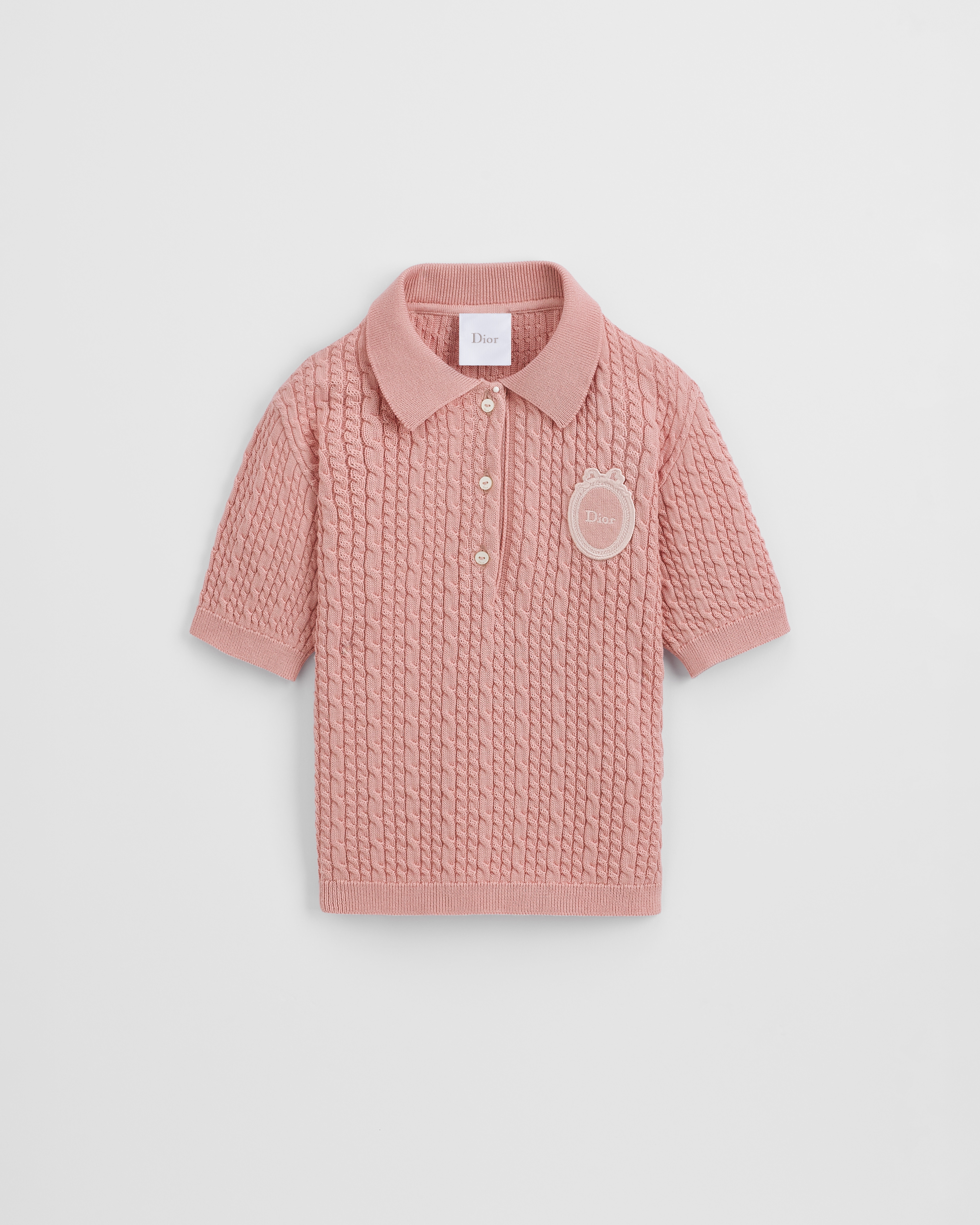 Kids' Polo Shirt Pink Cable-Knit Cotton and Cashmere E01