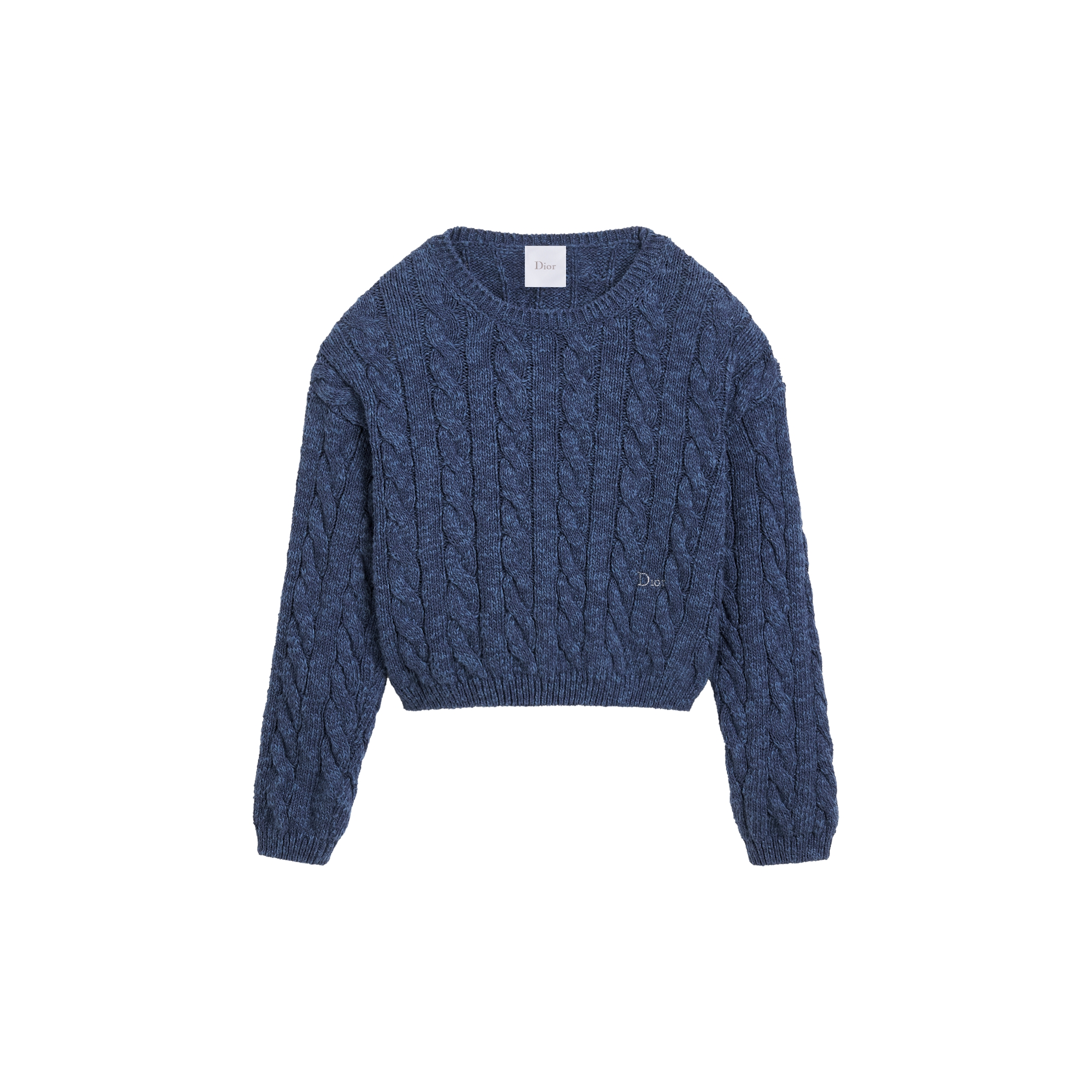 Kids' Sweater Blue Cable-Knit Cotton and Silk Mouliné E01