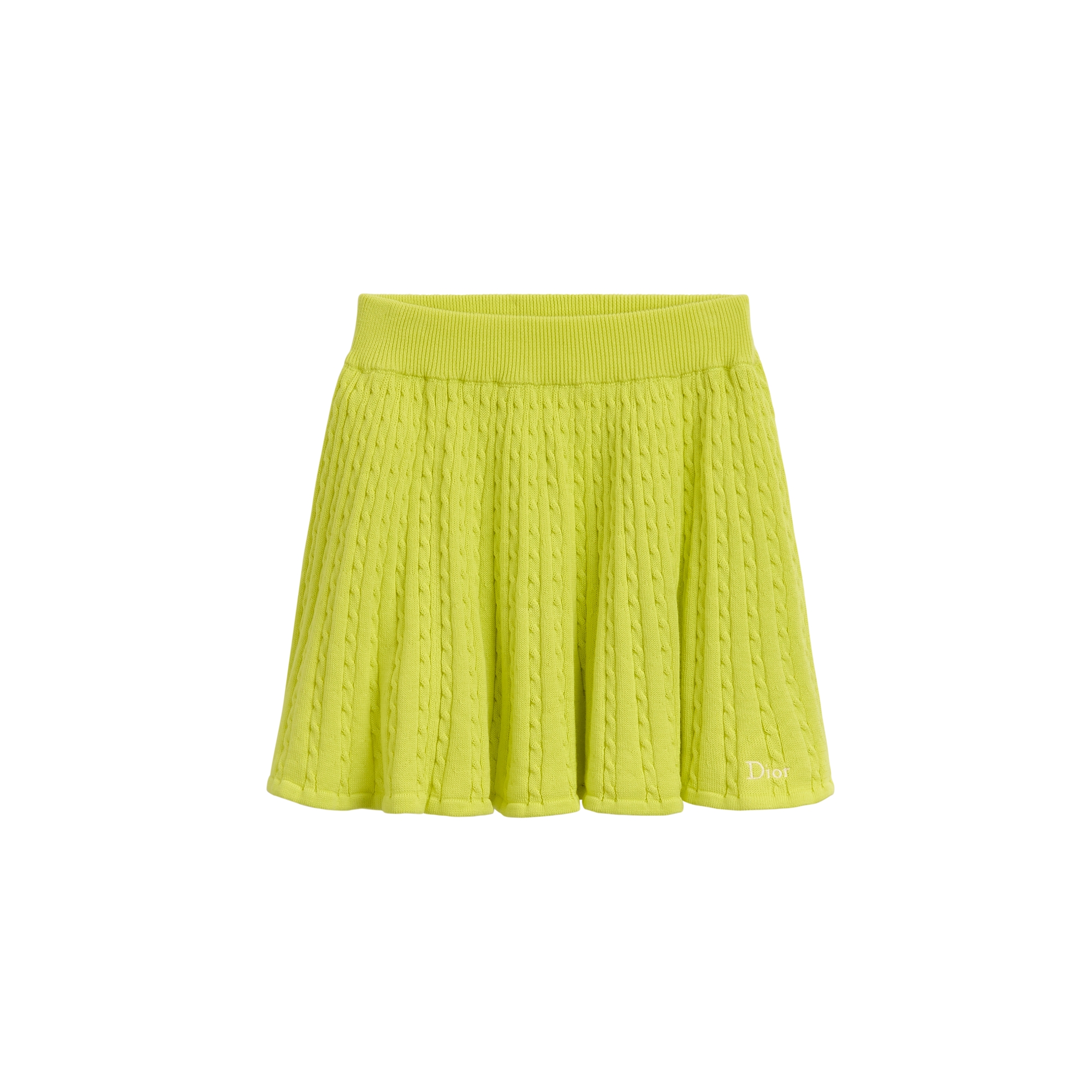 Kids' Flared Skirt Lime Green Cable-Knit Cotton E01